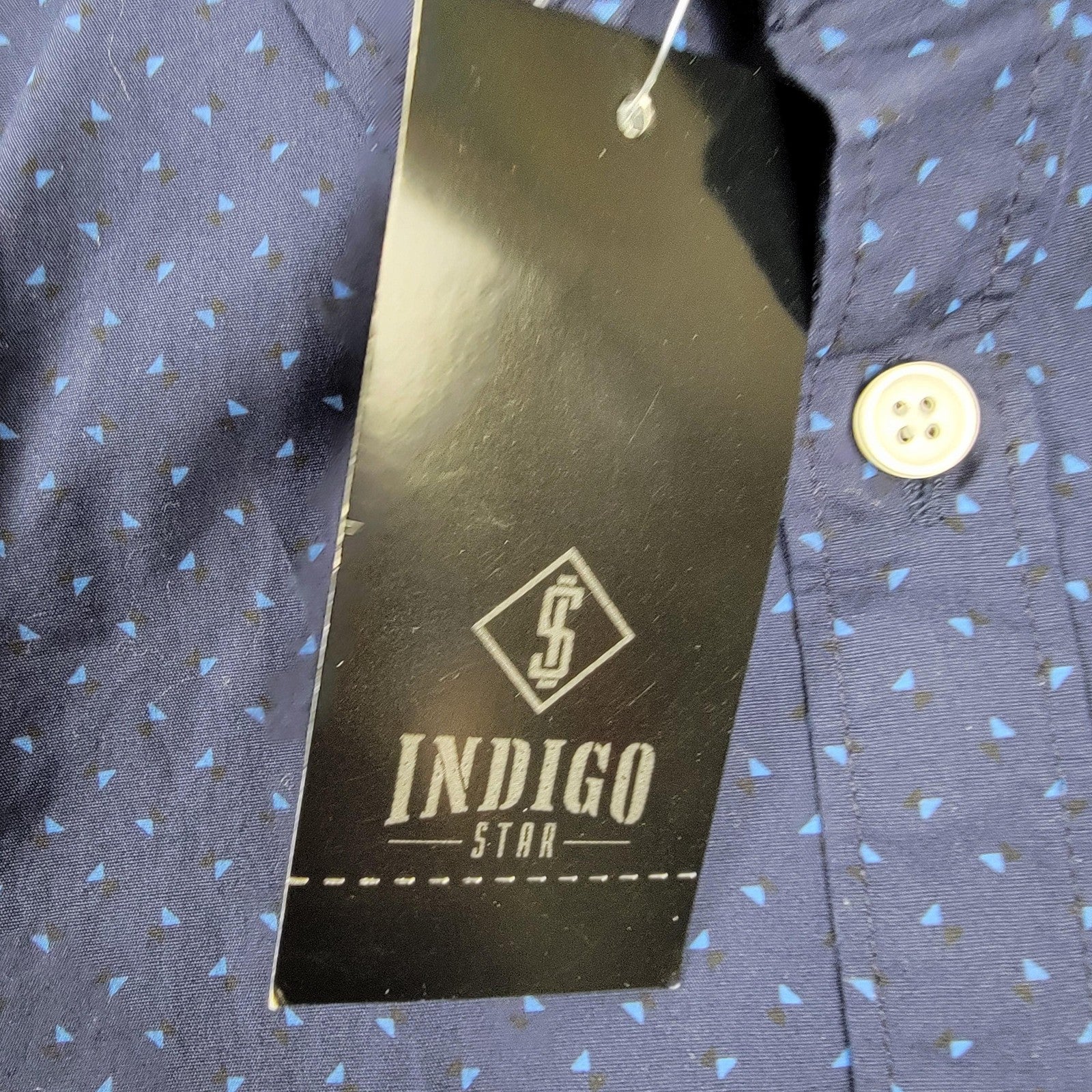 Indigo Star Shirt Mens Small Navy Sans Long Sleeve Button Up Patterned Dress 6063