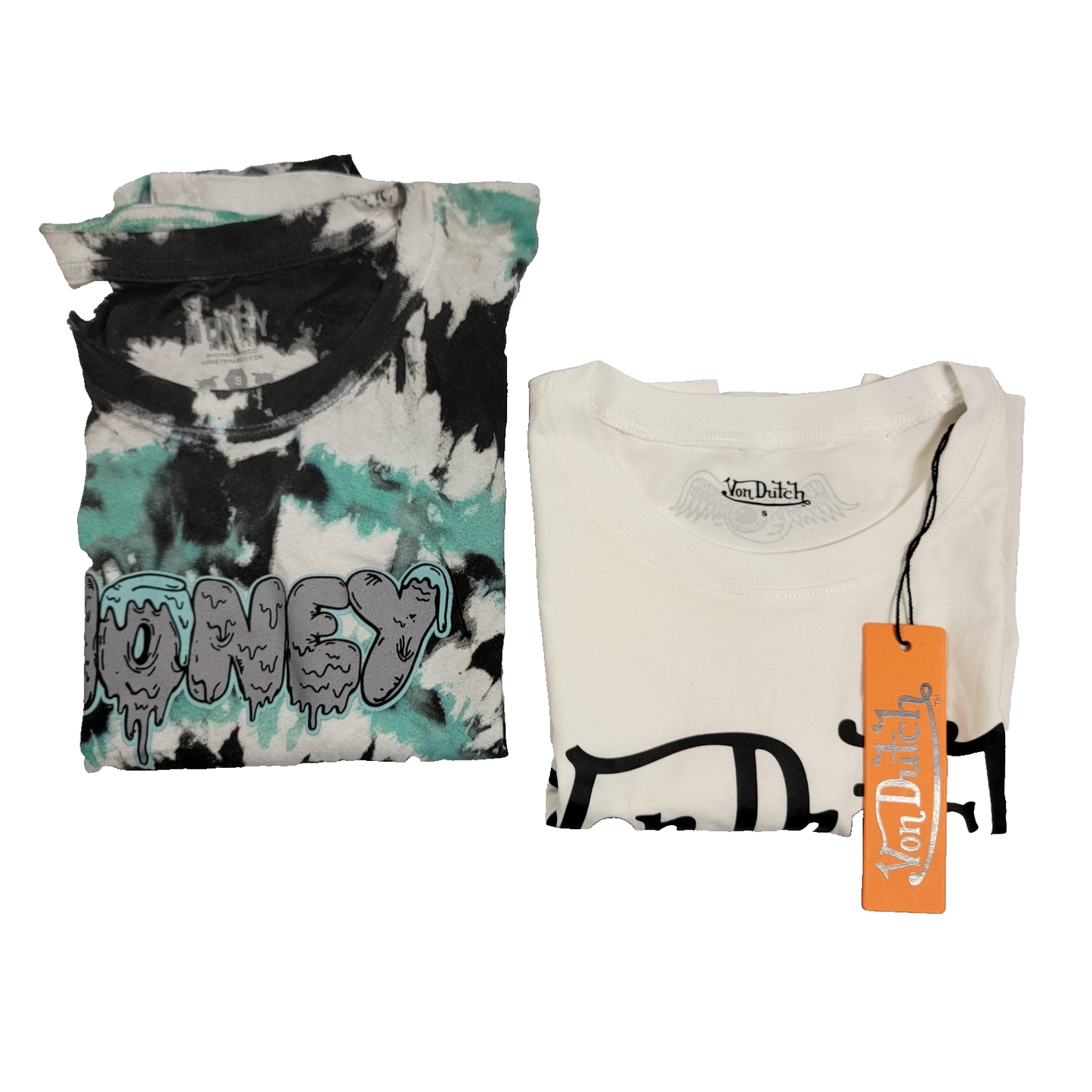 2 pack Von Dutch white Crop Tee+Honey Tie Dye Tee Shirt Womens Sz S 11260