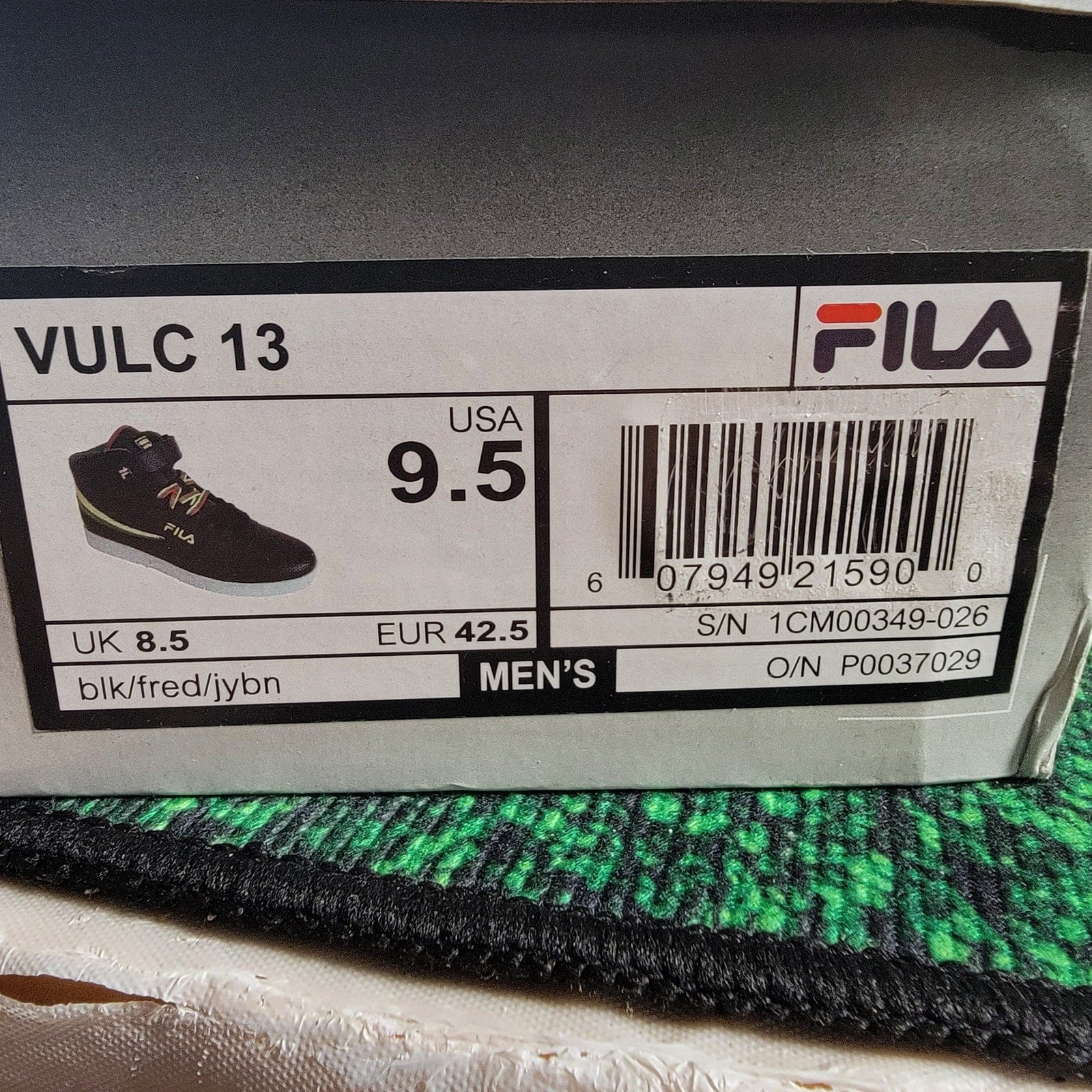 FILA Vulc 13 Black/Green/Yellow/Red Mens Sz 9.5 10
