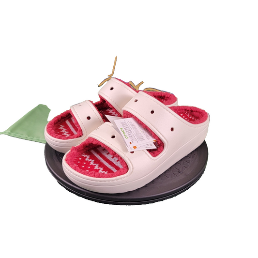 Crocs Classic Cozzzy Holiday Sweater Slides White/Red Men’s 7 Women’s 9 New0