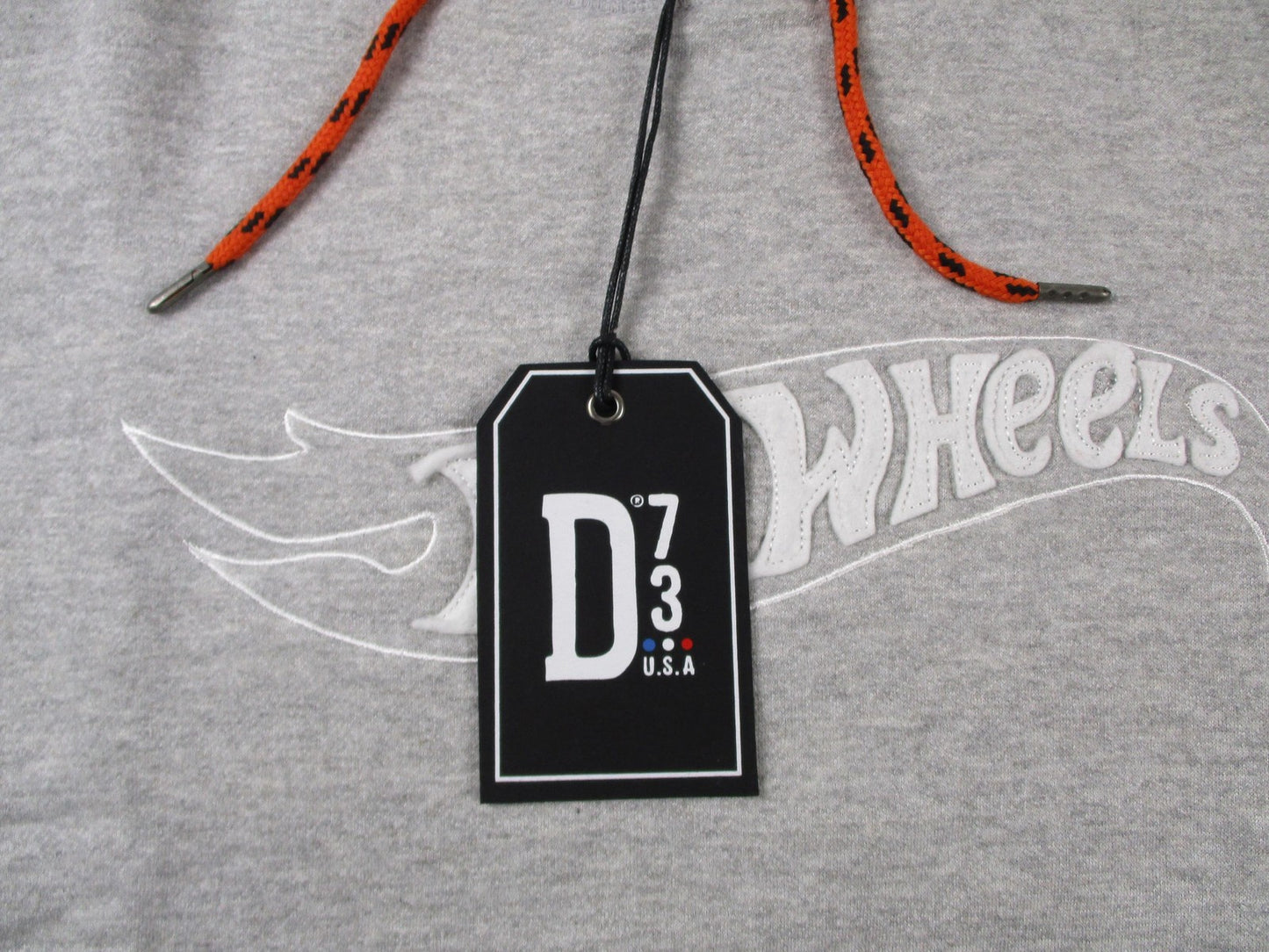 D73 USA Hot Wheels Hoodie Sweatshirt Womens M Light Grey Pullover Graphic 12943