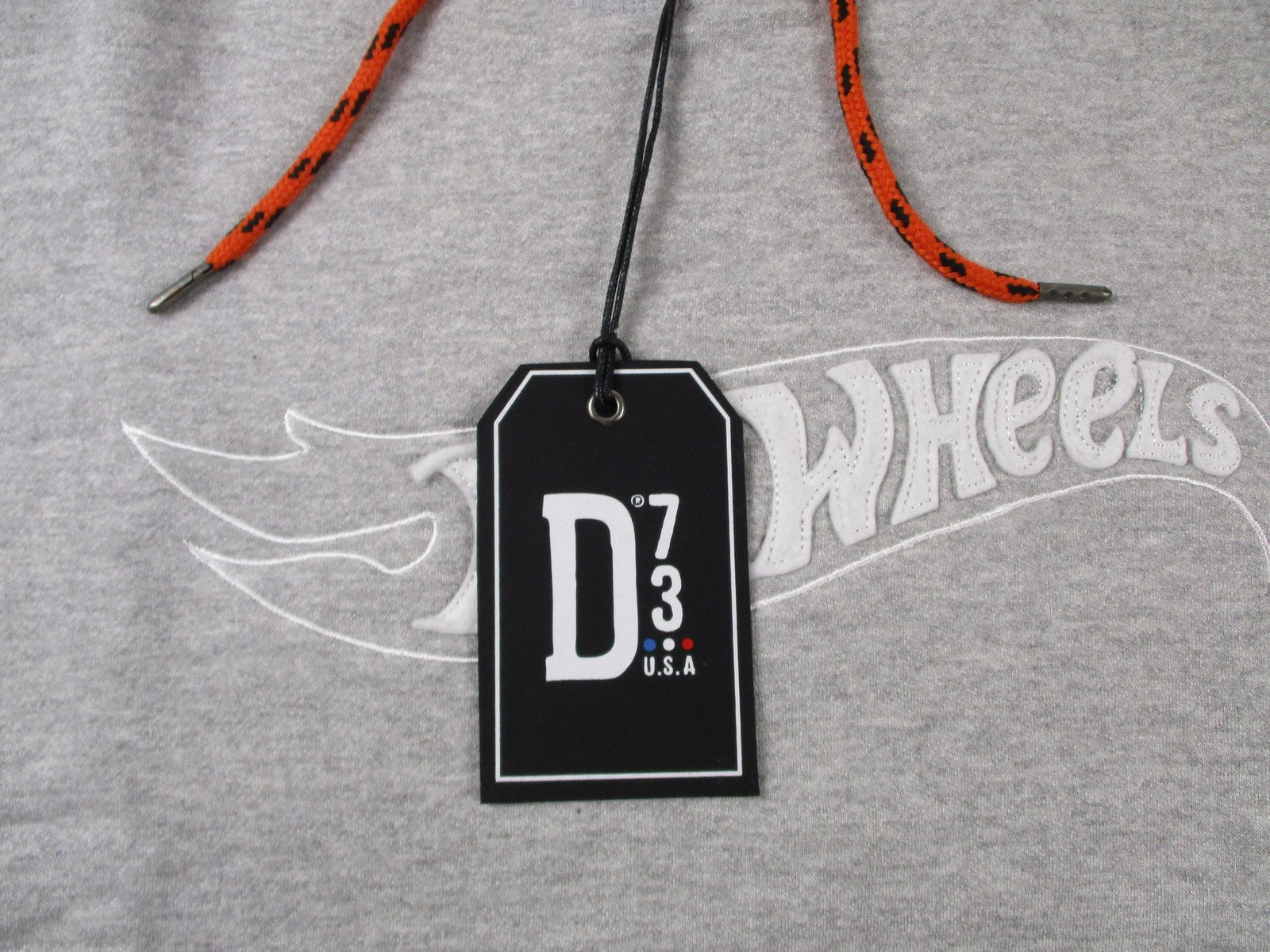 D73 USA Hot Wheels Hoodie Sweatshirt Womens M Light Grey Pullover Graphic 12943