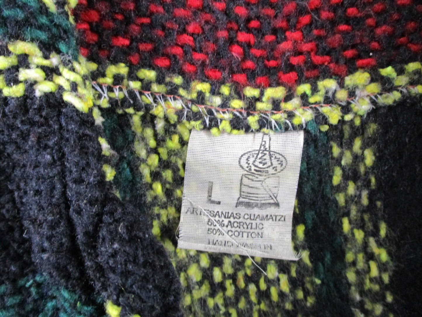 Artesanias Cuamatzi Sweater Mens Large Multicolor Hooded Baja Striped Knit5