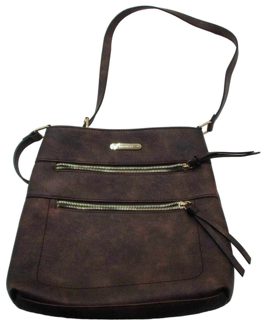 Bostanten Crossbody Bag Womens Medium Brown Faux Leather Gold Zip Pockets0