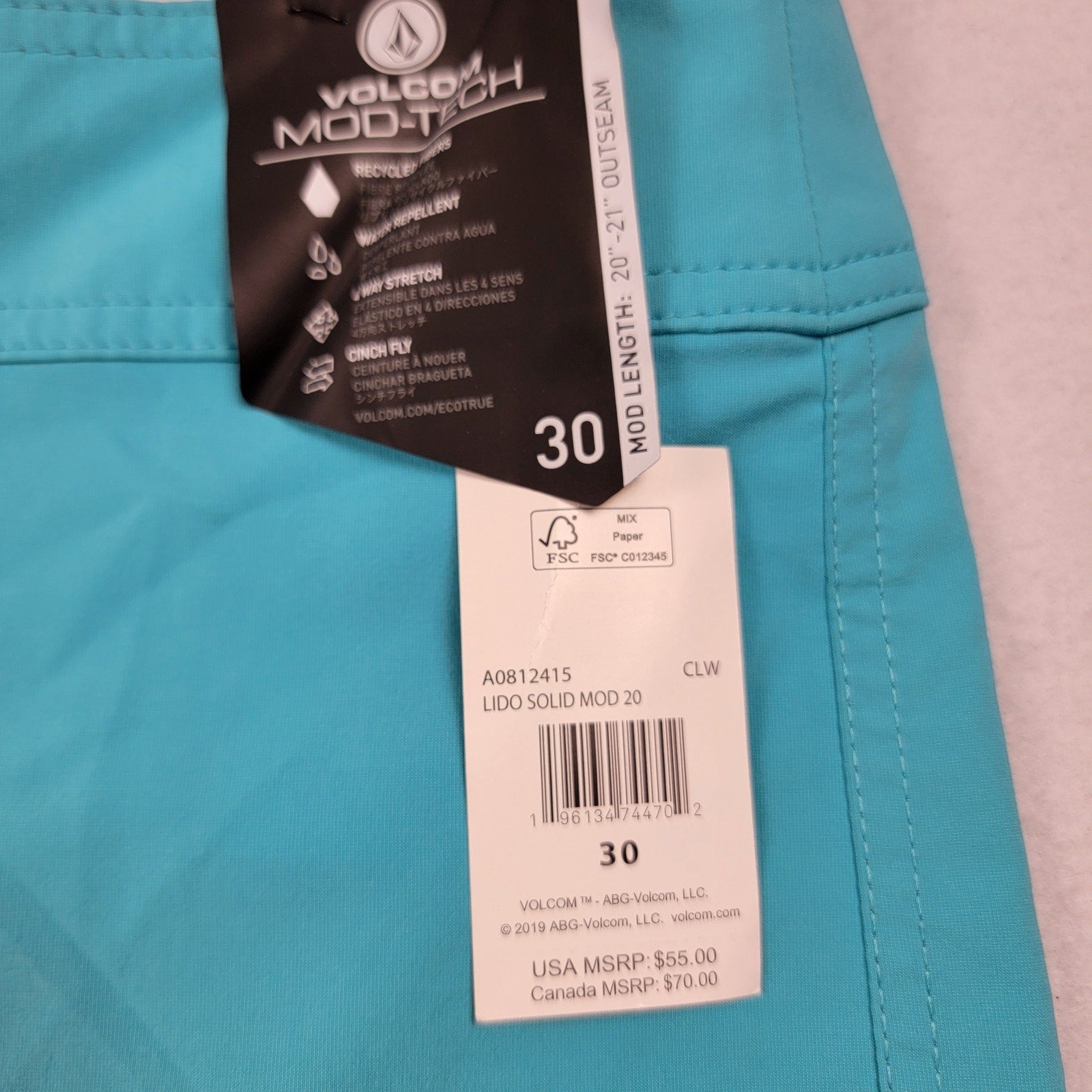 Volcom Lido Solid ModTech 20 Boardshorts Blue Size 30 Swim Surf Shorts NWT3