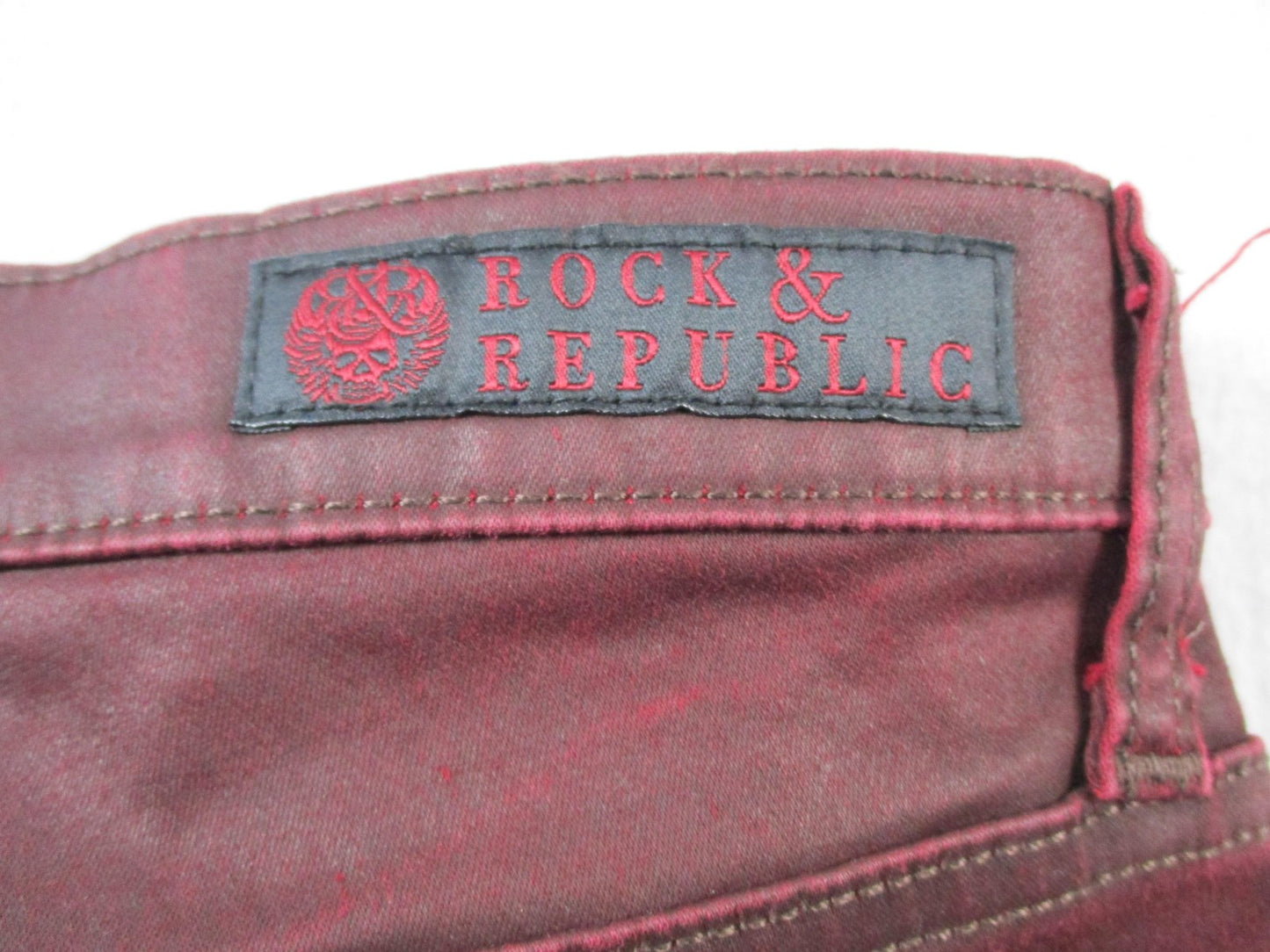 Rock & Republic Jeans Womens 31 Dark Red Skinny Slim Fit Coated Denim 143510