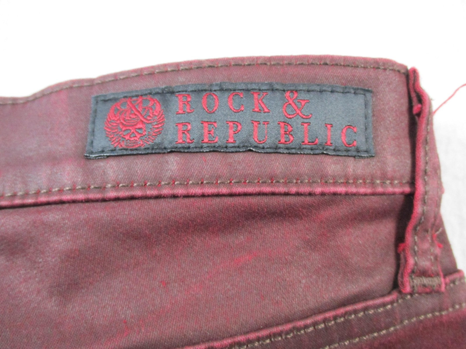 Rock & Republic Jeans Womens 31 Dark Red Skinny Slim Fit Coated Denim 143510