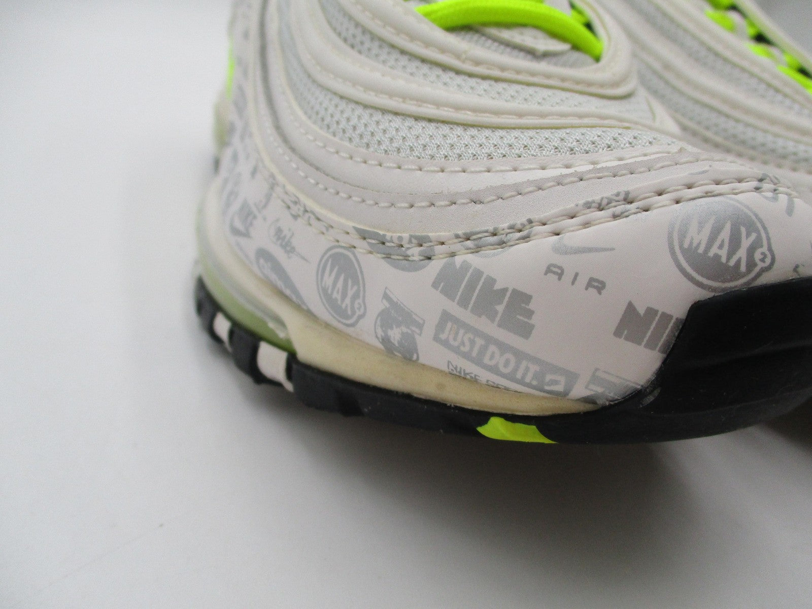 Nike Air Max 97 Shoes Youth Sz 7Y White Volt Logo Print 921522108 Sneakers 1T310