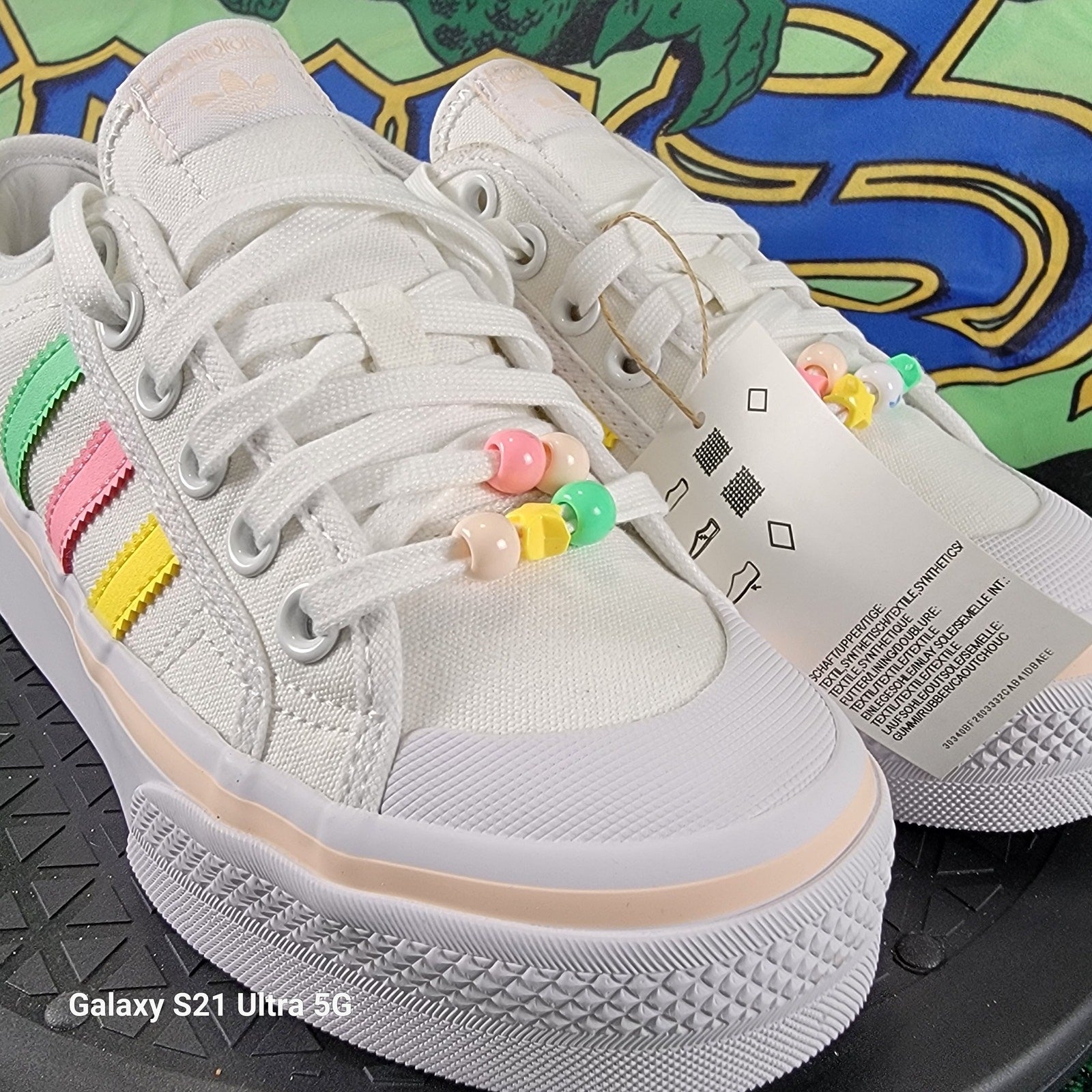 ADIDAS (GS) NIZZA PLATFORM J White/Pink/Multi Girls Size 4.5 GY91024