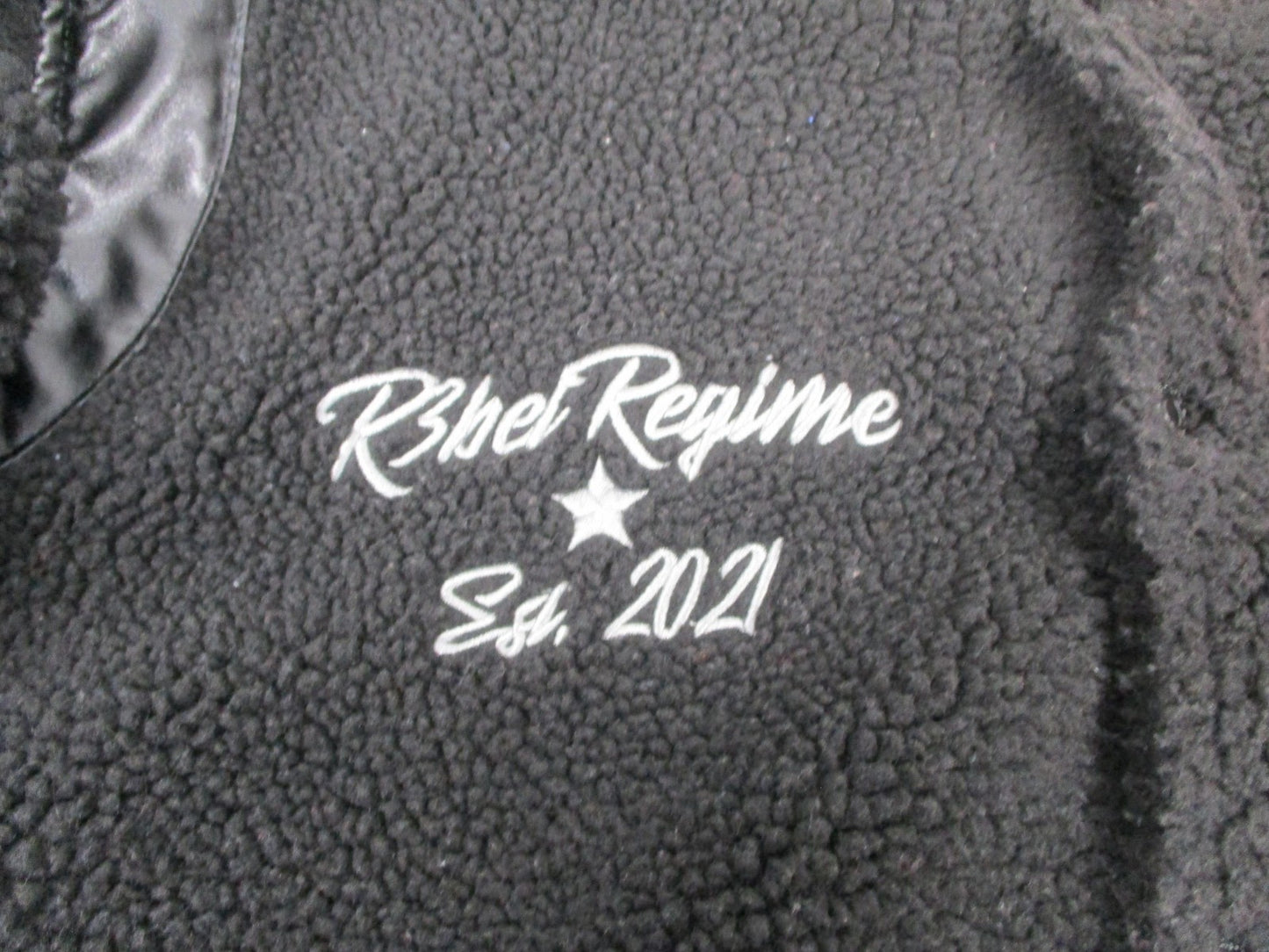 R3bel Regime Jacket Mens 2XL Black Sherpa Varsity Letterman Snap Front Patch5