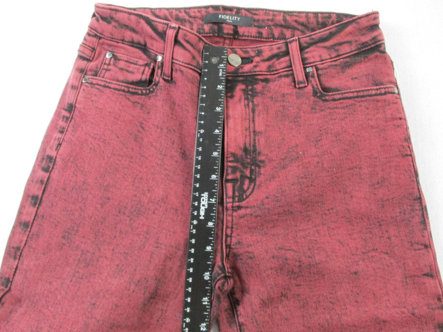 Fidelity Cali Jeans Womens 26 Red Lipstick High Rise Straight Acid Wash 14448