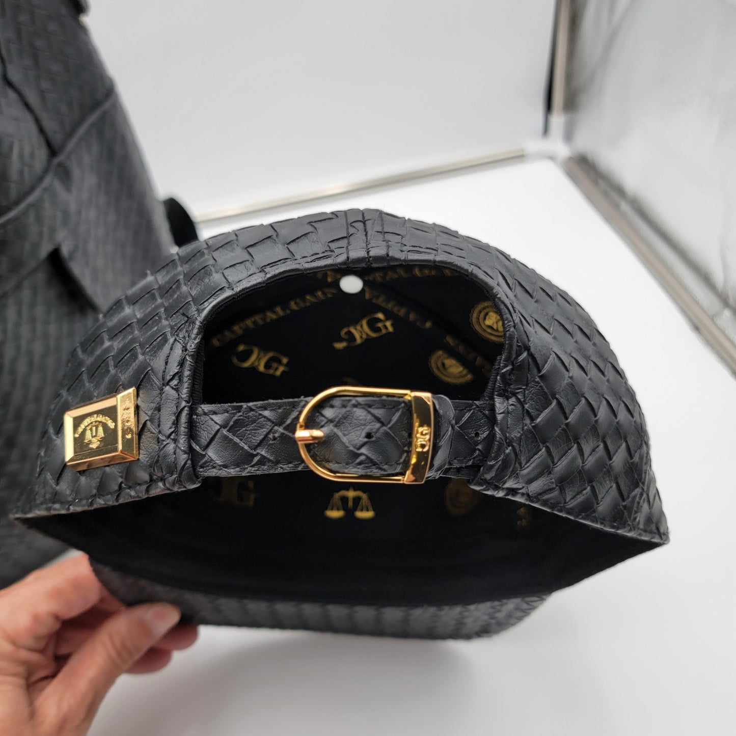 Capital Gains Black Woven Backpack + Strapback Hat Bundle NWT Gold Logo13