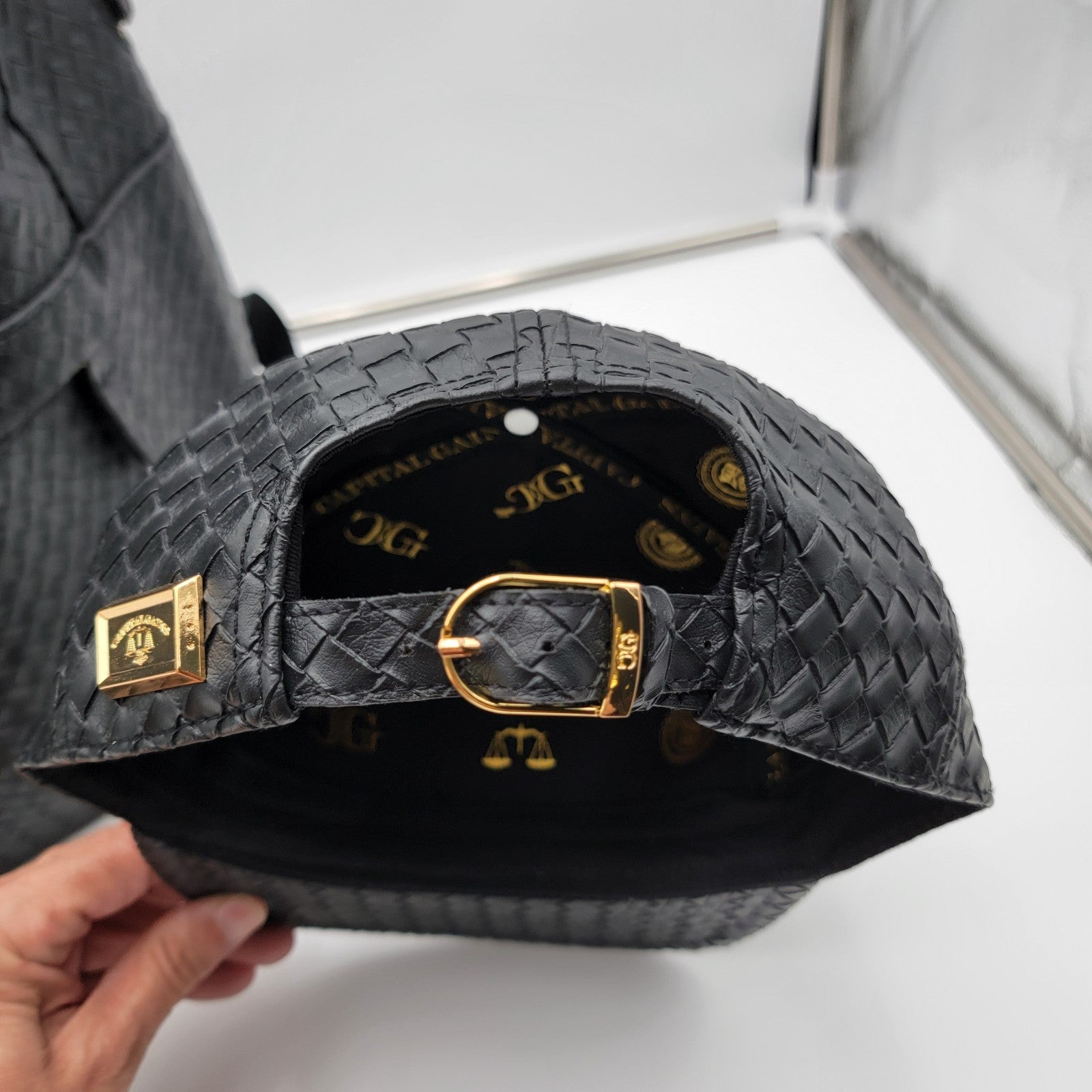 Capital Gains Black Woven Backpack + Strapback Hat Bundle NWT Gold Logo13