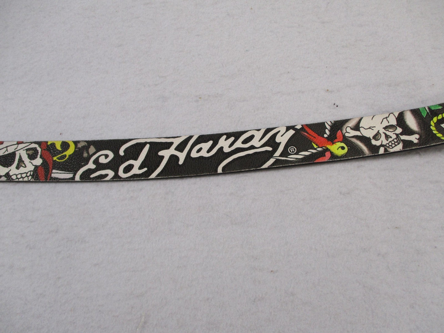Ed Hardy Belt Mens Size 42 Multicolor Skull Rose Tattoo Graphic Rock Buckle3