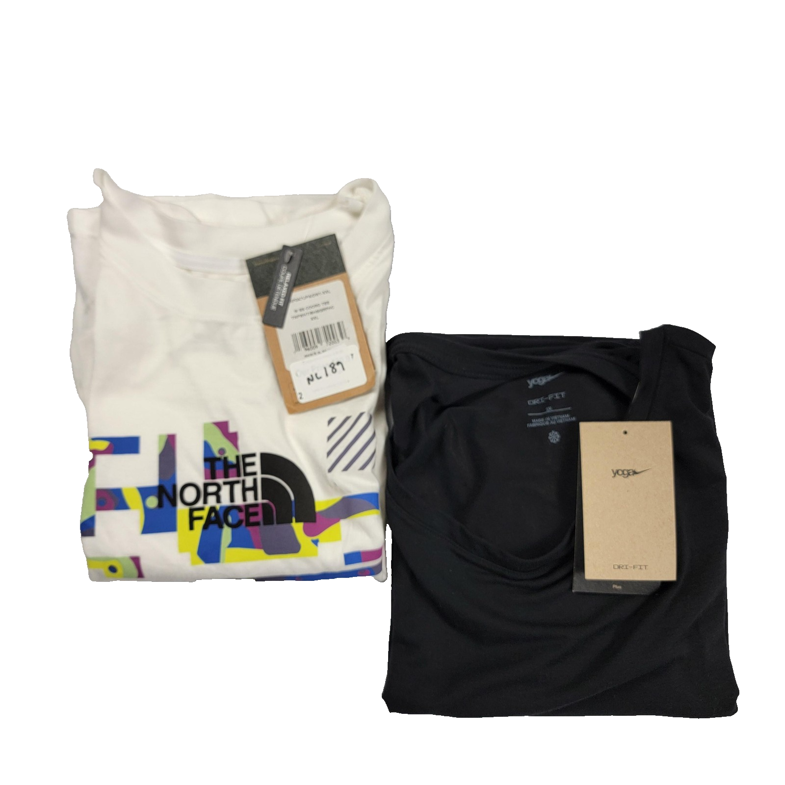 2 Pk The North Face Relaxed Fit White + Nike Yoga Dri Fit T Black Sz 2X