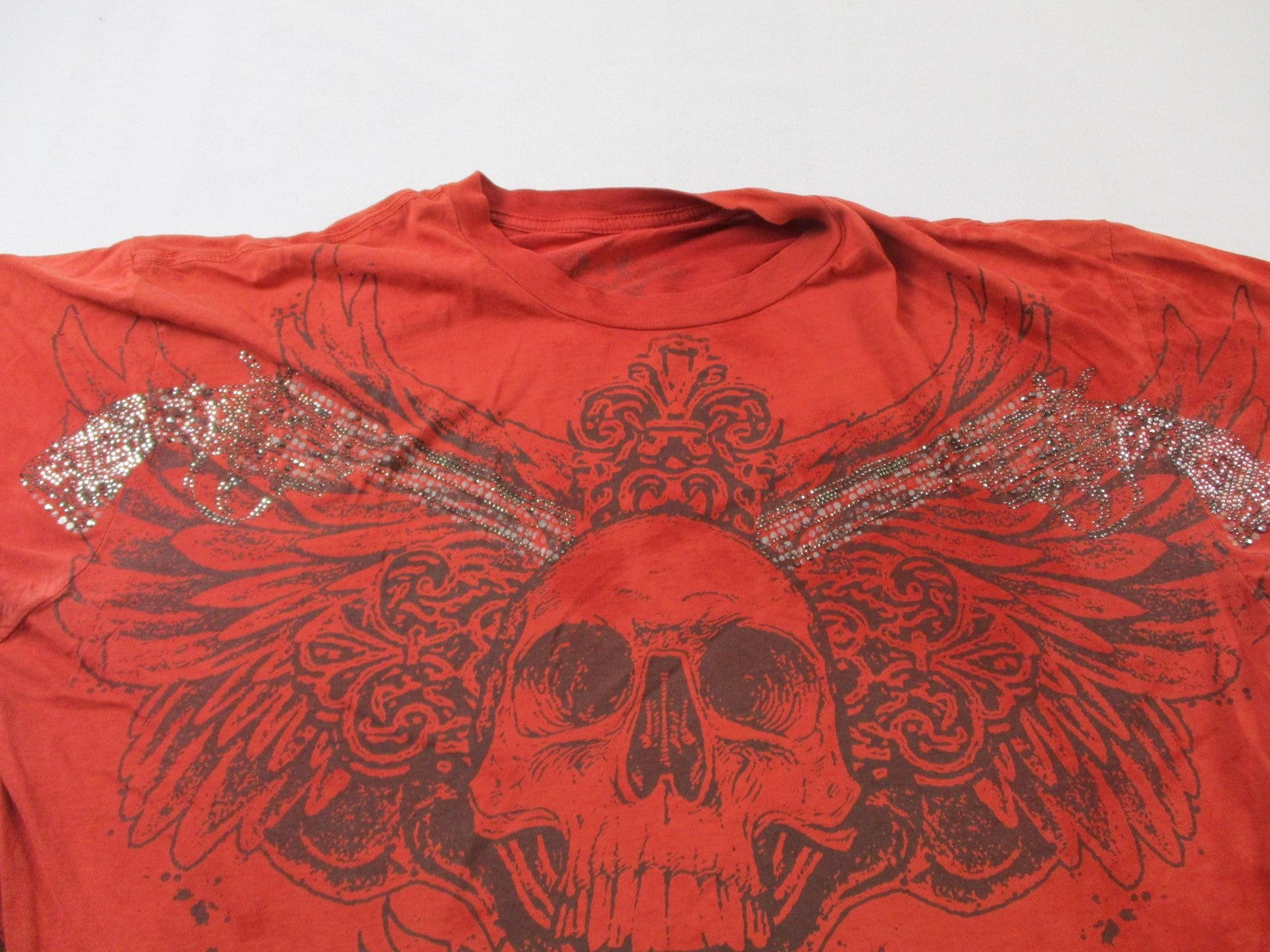 Vegas Royalty Shirt Womens Medium Red Skull Lock & Load Rhinestone Tee Graphic4