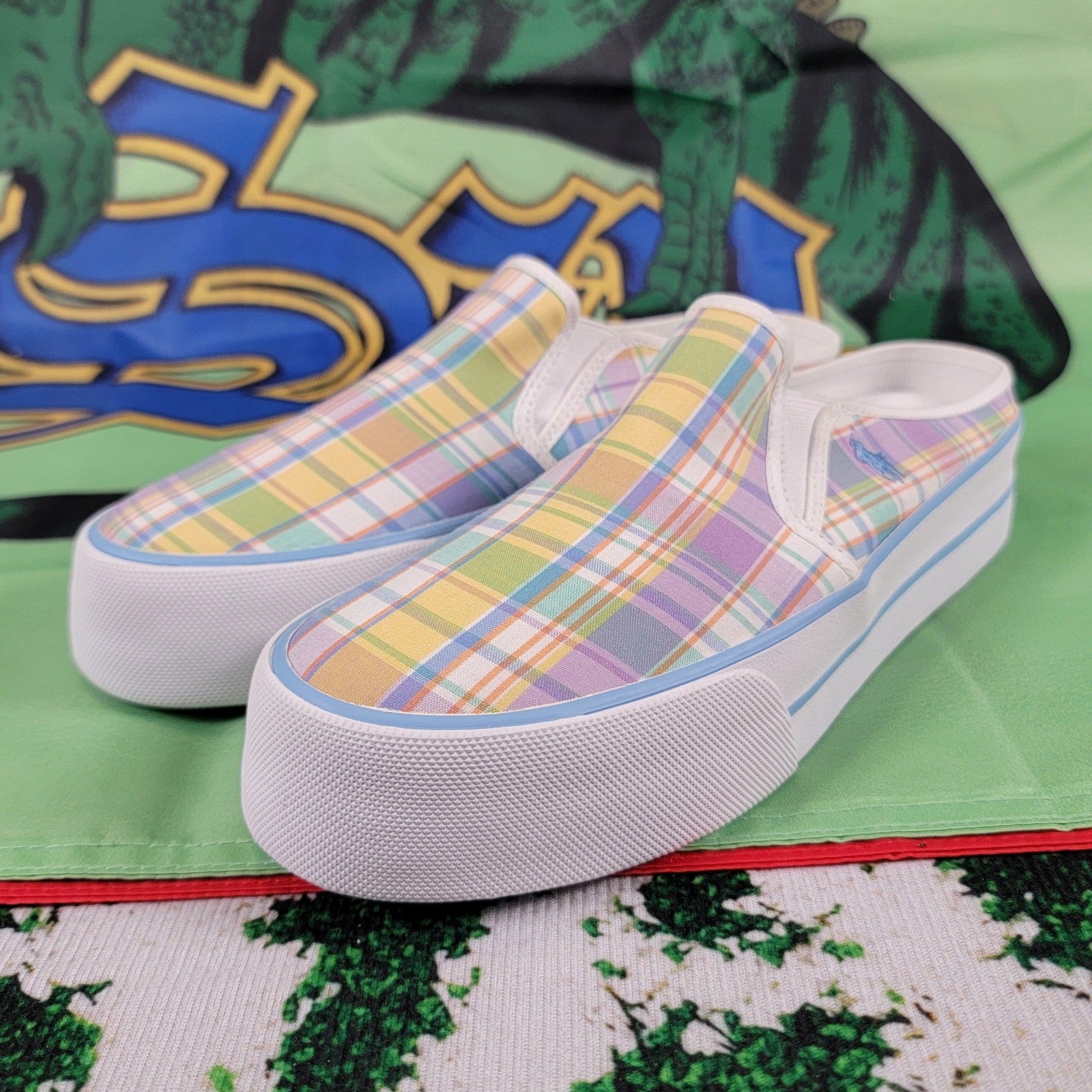 Polo Ralph Lauren Plaid Mansheim Mule Platform Mens Sz 6 WQ3715C0