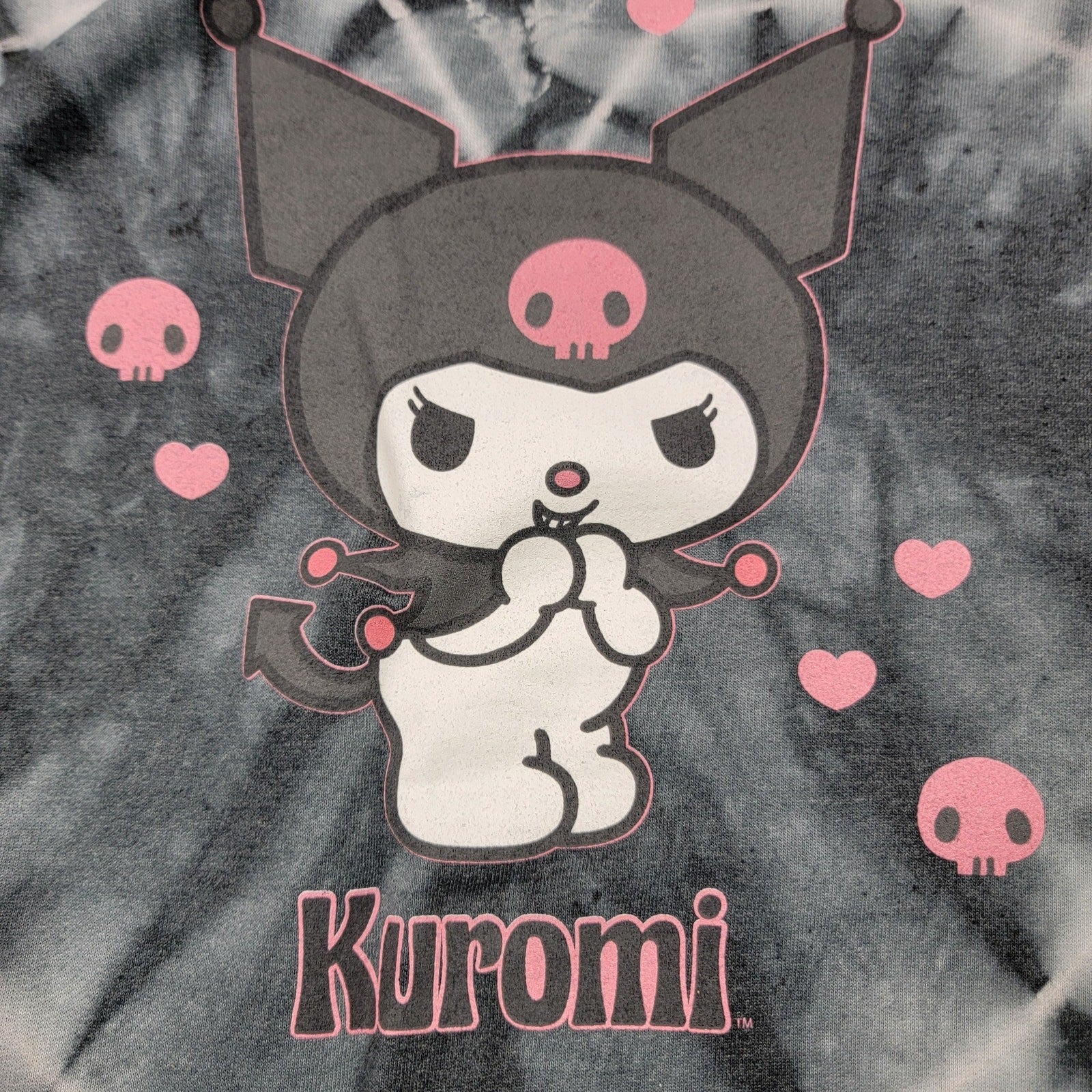 Forever 21 Sanrio Kuromi Tie Dye Sweatshirt Gray Black Hearts Large NWT