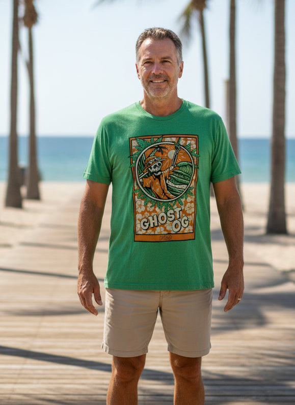 Bella + Canvas Ghost OG Shirt Mens 2XL Green Skeleton Surf Weed Graphic Tee0