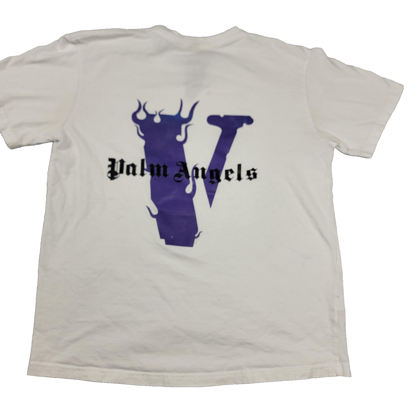 VLONE Palm Angels Shirt Unisex Med White Purple Flame V Graphic Streetwear 9821