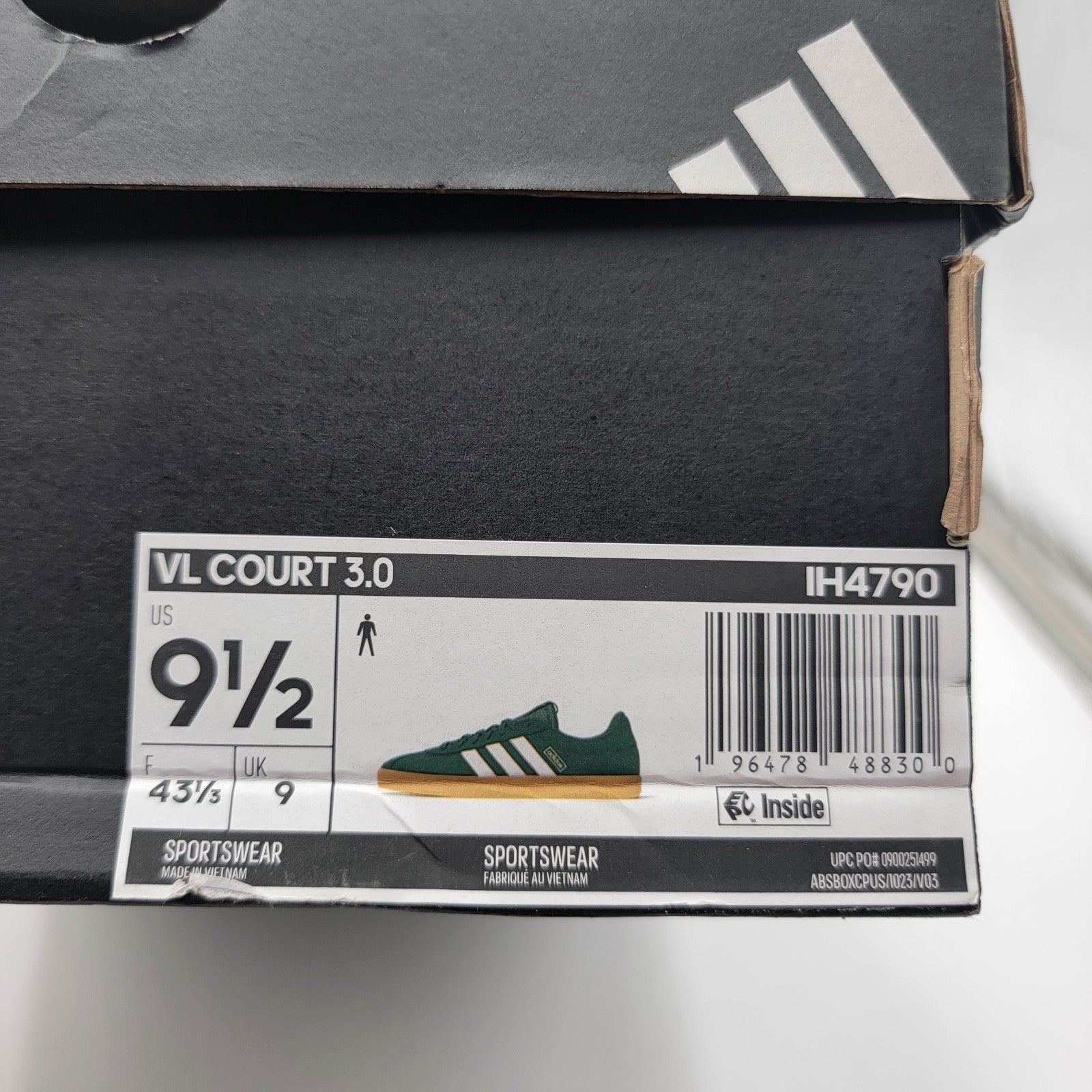 adidas VL Court 3.0 Men's Shoes IH4790 Dark Green/White 9.5 Skater NIB Originals9
