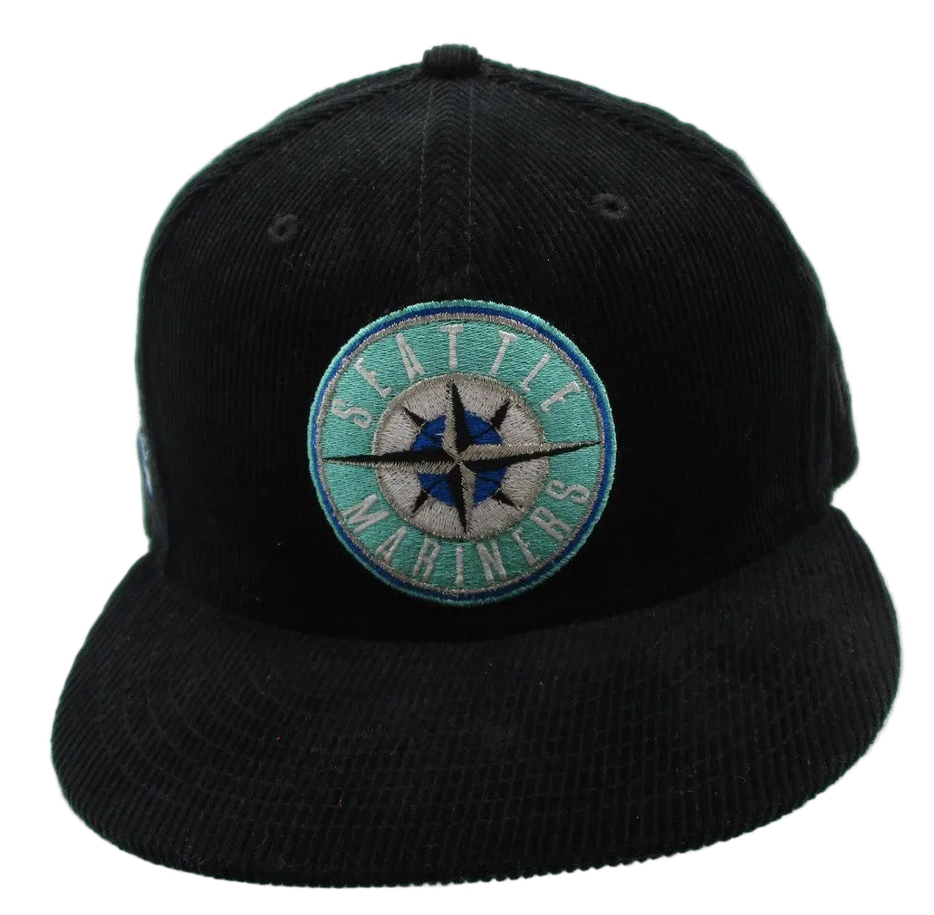 Seattle Mariners Hat Cap Fitted Mens 7 5/8 Black MLB Baseball Corduroy New Era0