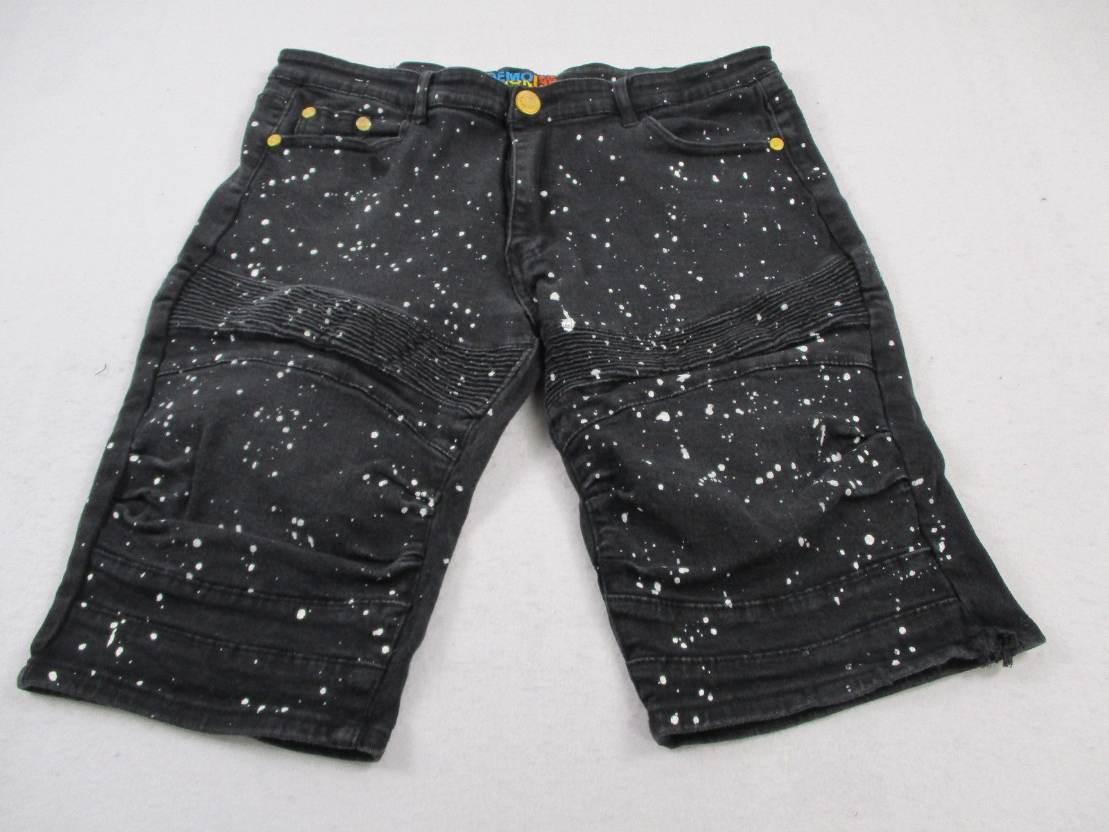 Demolition Shorts Mens 38 Black Paint Splatter Biker Denim Distressed Stretch0