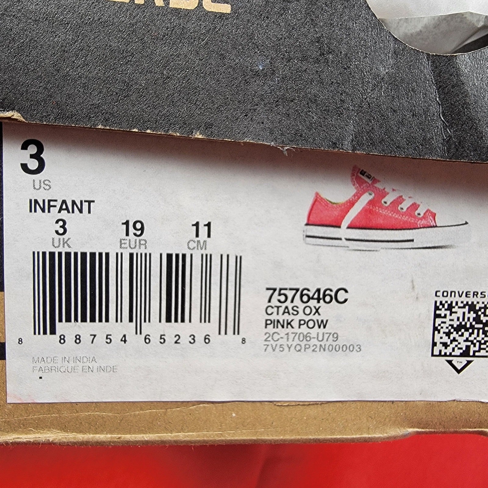 Converse CTAS OX Pink Pow Sz 3 Infant 75764C6