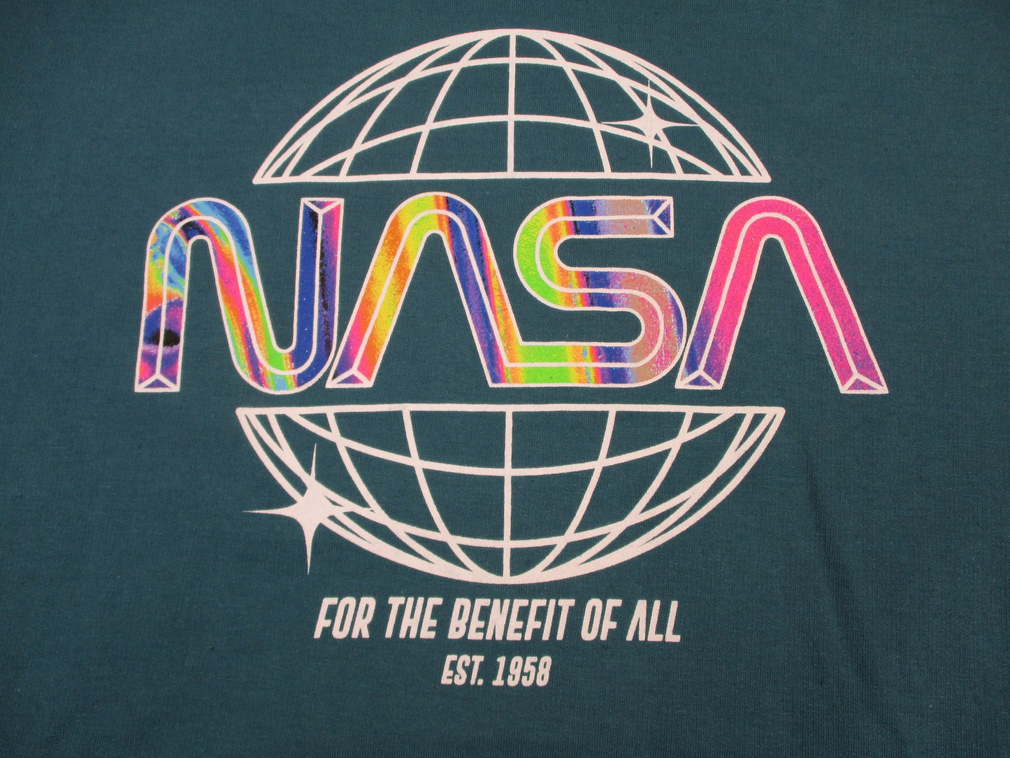 NASA Hoodie Mens 3XL Blue Rainbow Globe Logo Graphic Pullover Fleece Space 13322
