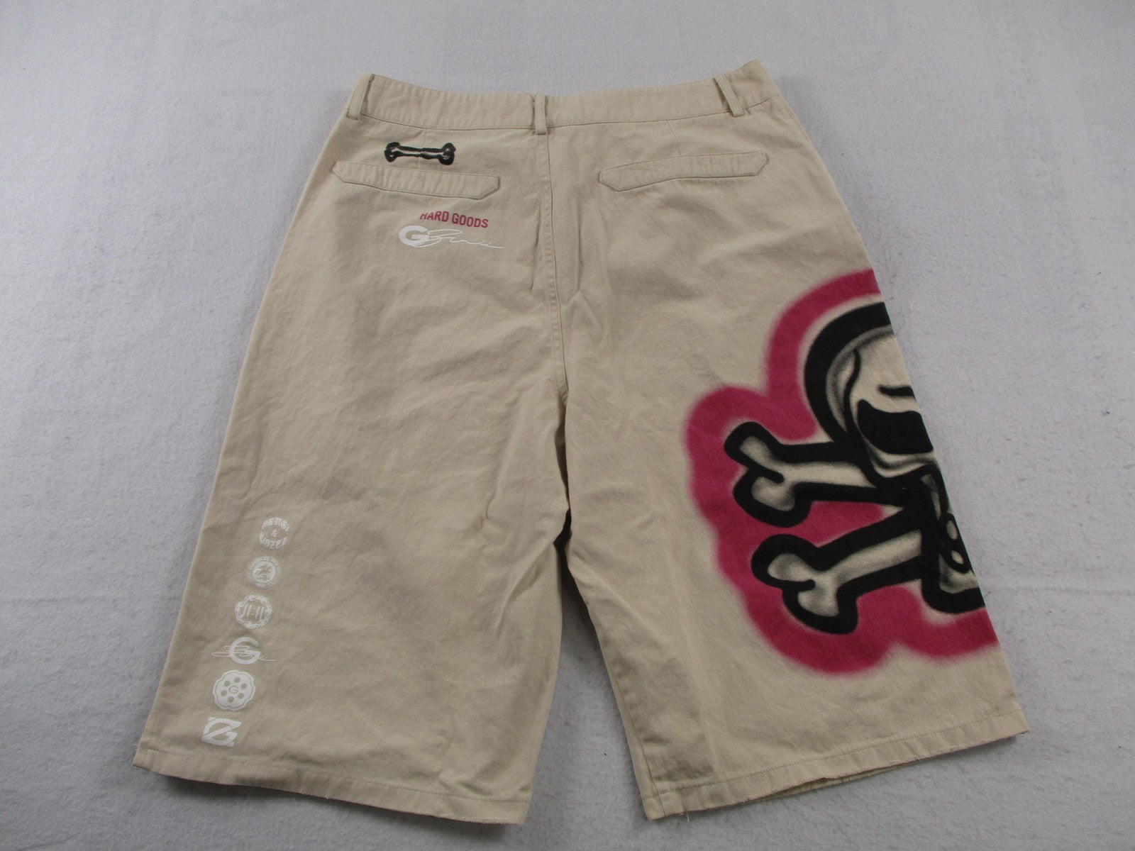 Hard Goods Sample Shorts Men Medium Beige Skull Crossbones Graffiti Chino Canvas5