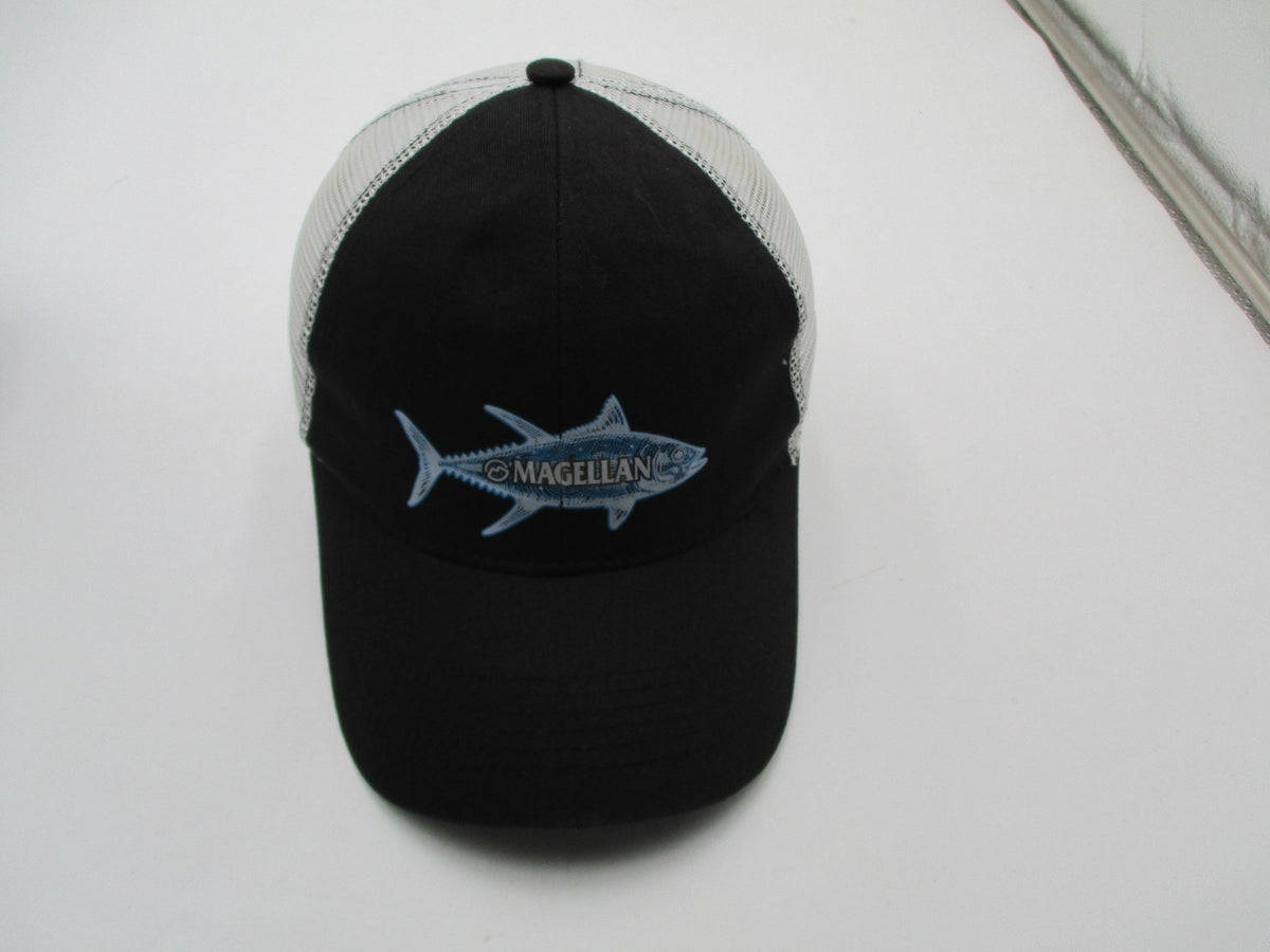 Magellan Outdoors Hat Cap Snap Back Mens One Size Black White Mesh Fish Logo8