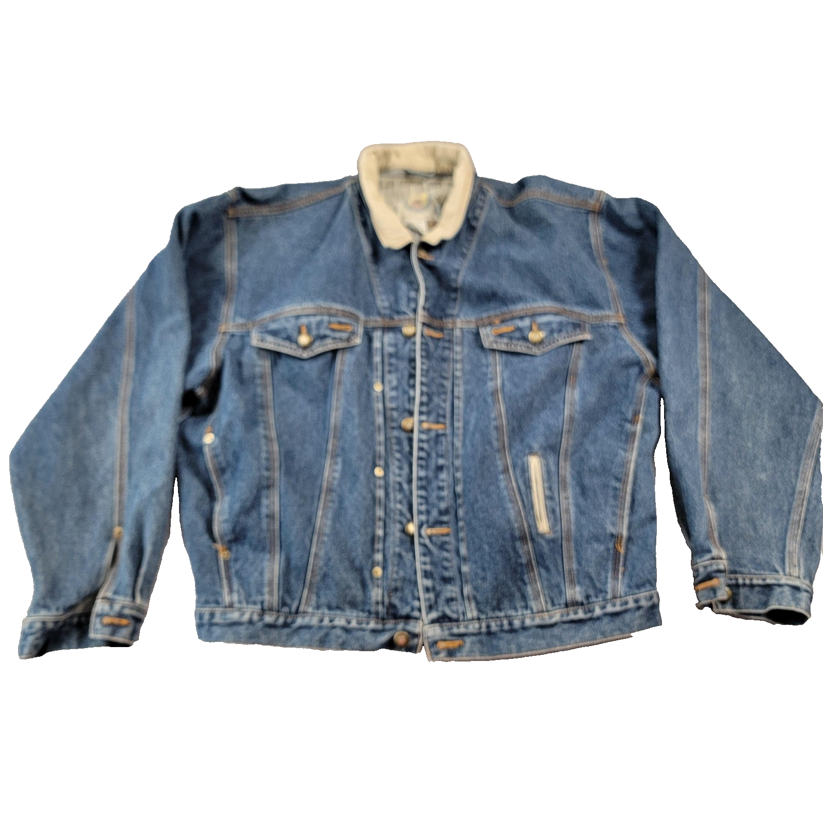 Union Bay Denim Jacket Mens XL Blue Jean Contrast Collar Button Up Vintage Style0