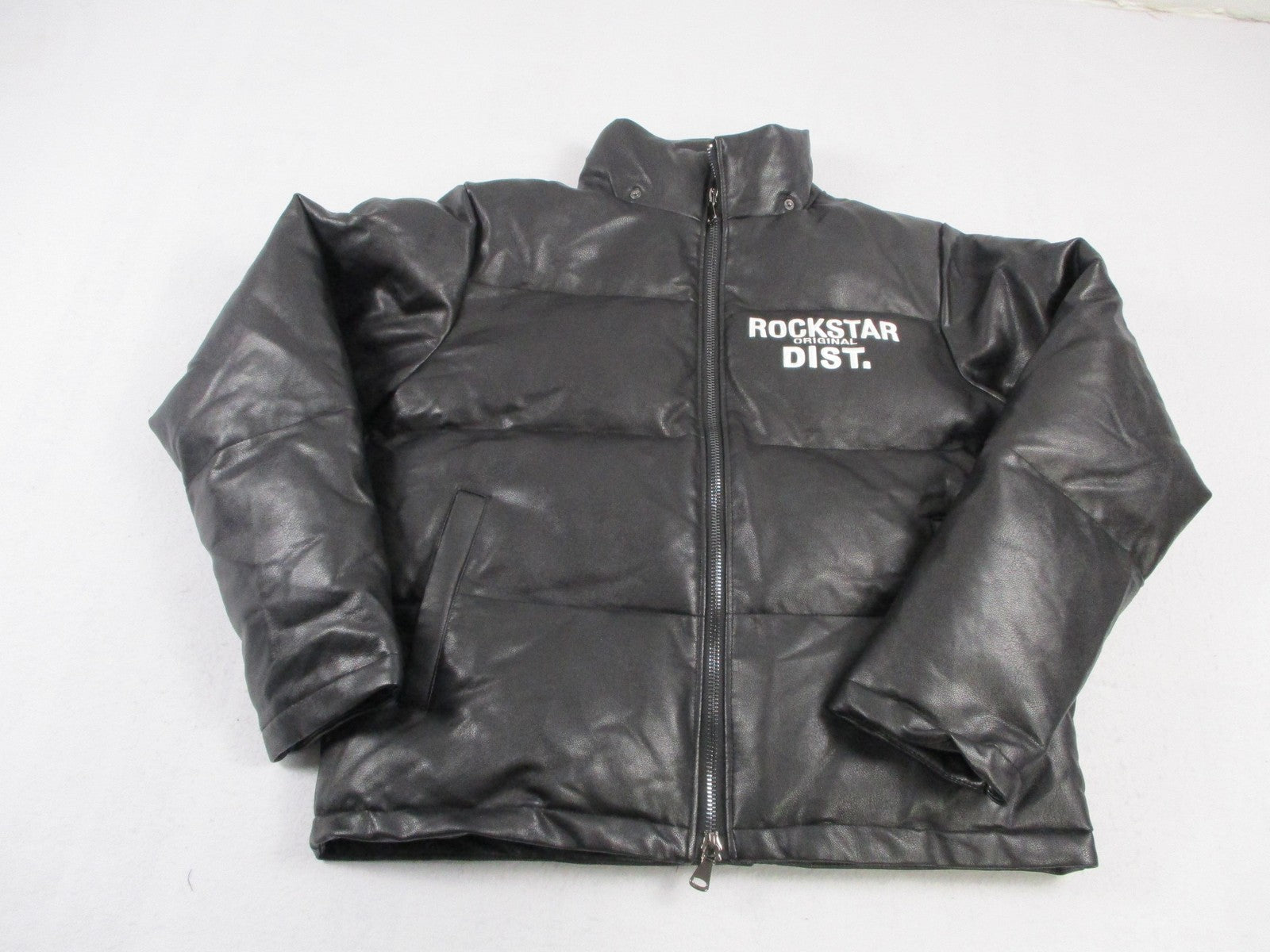 Rockstar Original Kensen Jacket Mens Large Black Faux Leather Puffer 16912