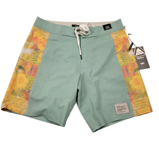 RVCA Cut Palm Trunk Boardshorts Green Haze Size 28 Short 17" Hemp Blend Surf0