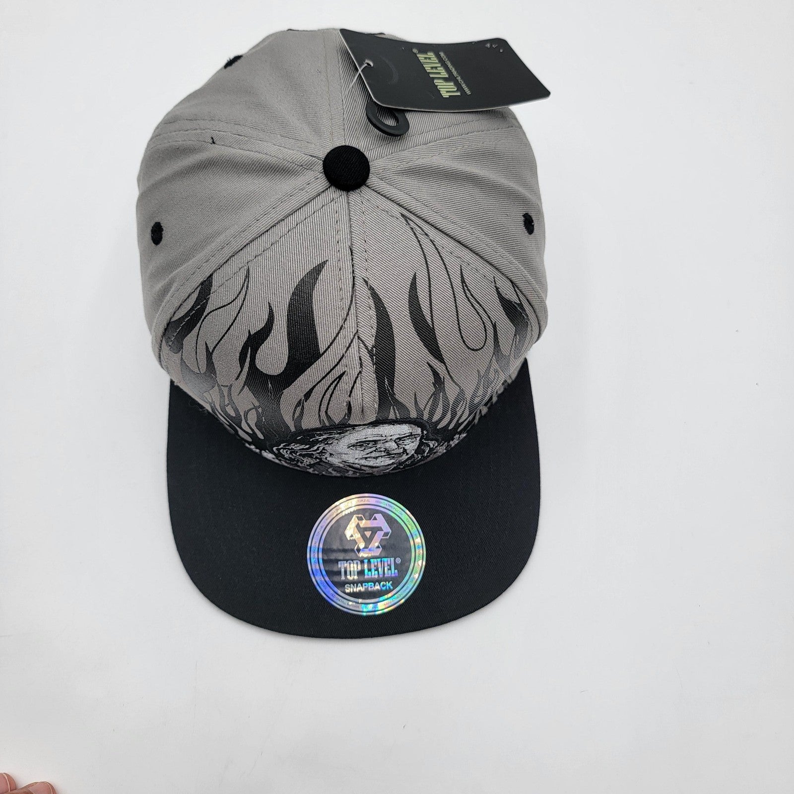 Top Level Benjamin Franklin Hat Cap Snap Back Gray Black Flame Graphic Mens5