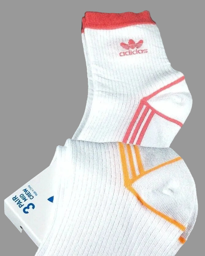adidas Originals Trefoil Socks Mens Medium 3 Pairs Mid Crew White Multicolor2