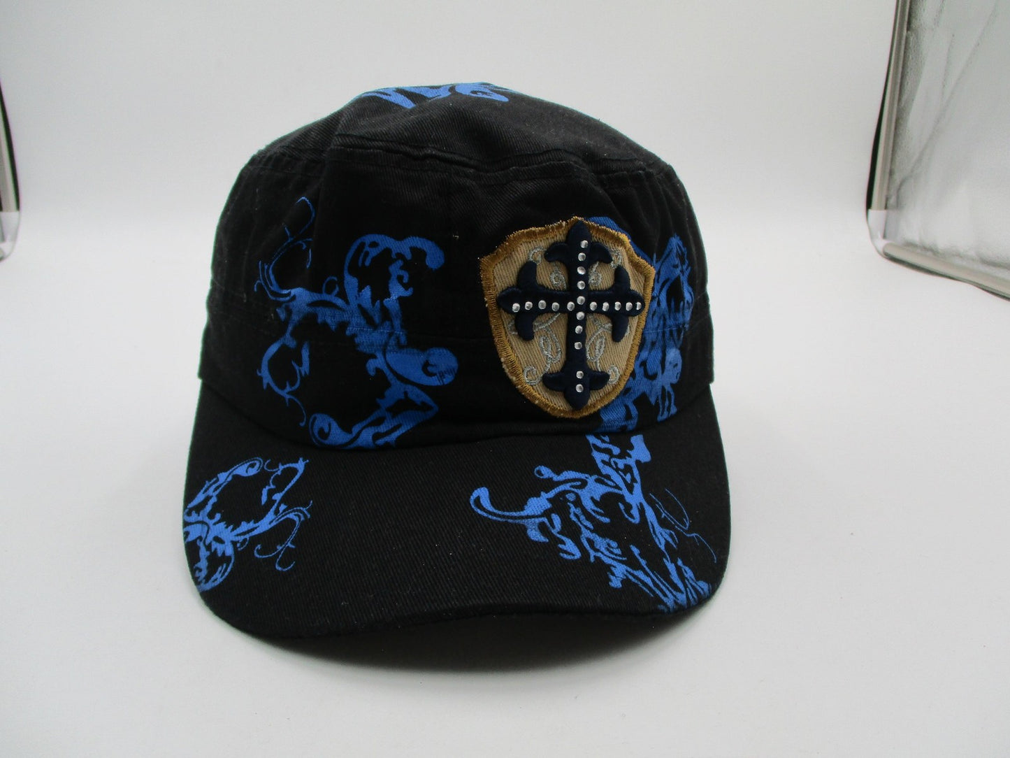 Cross Shield Hat Cap Army Strap Back Mens One Size Black Blue Graphic Studs Y2K0