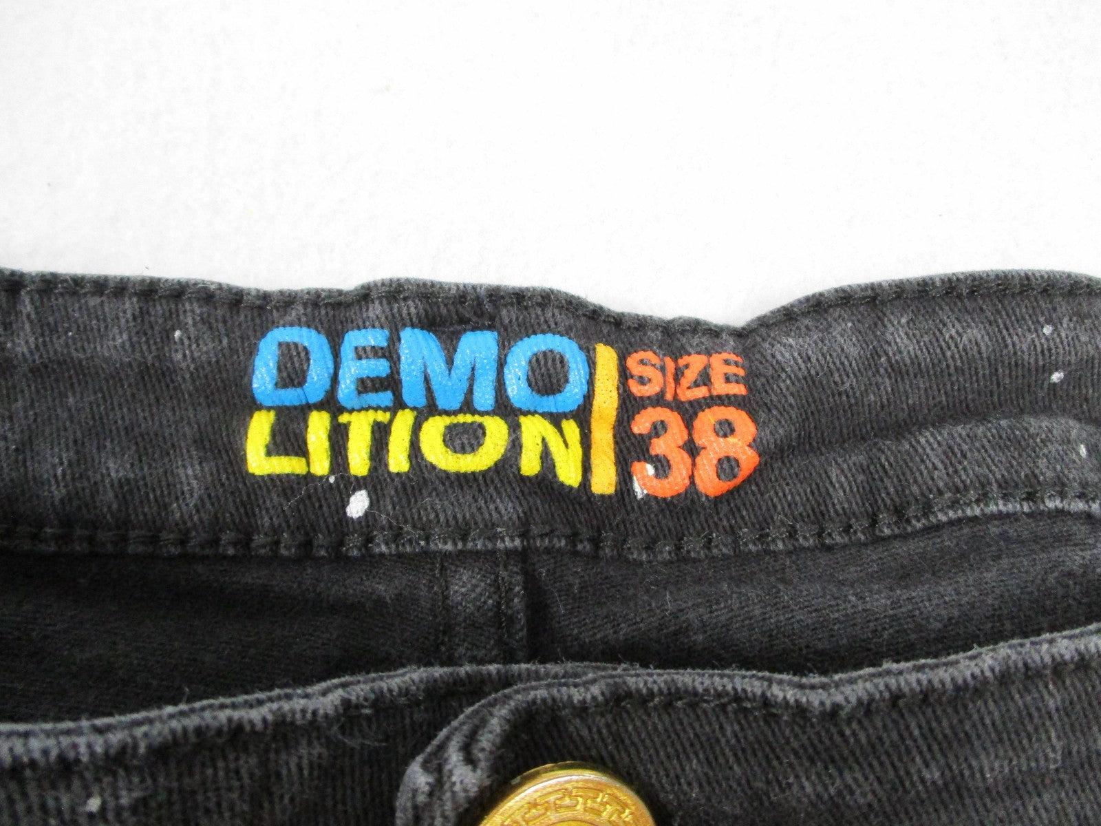 Demolition Shorts Mens 38 Black Paint Splatter Biker Denim Distressed Stretch5