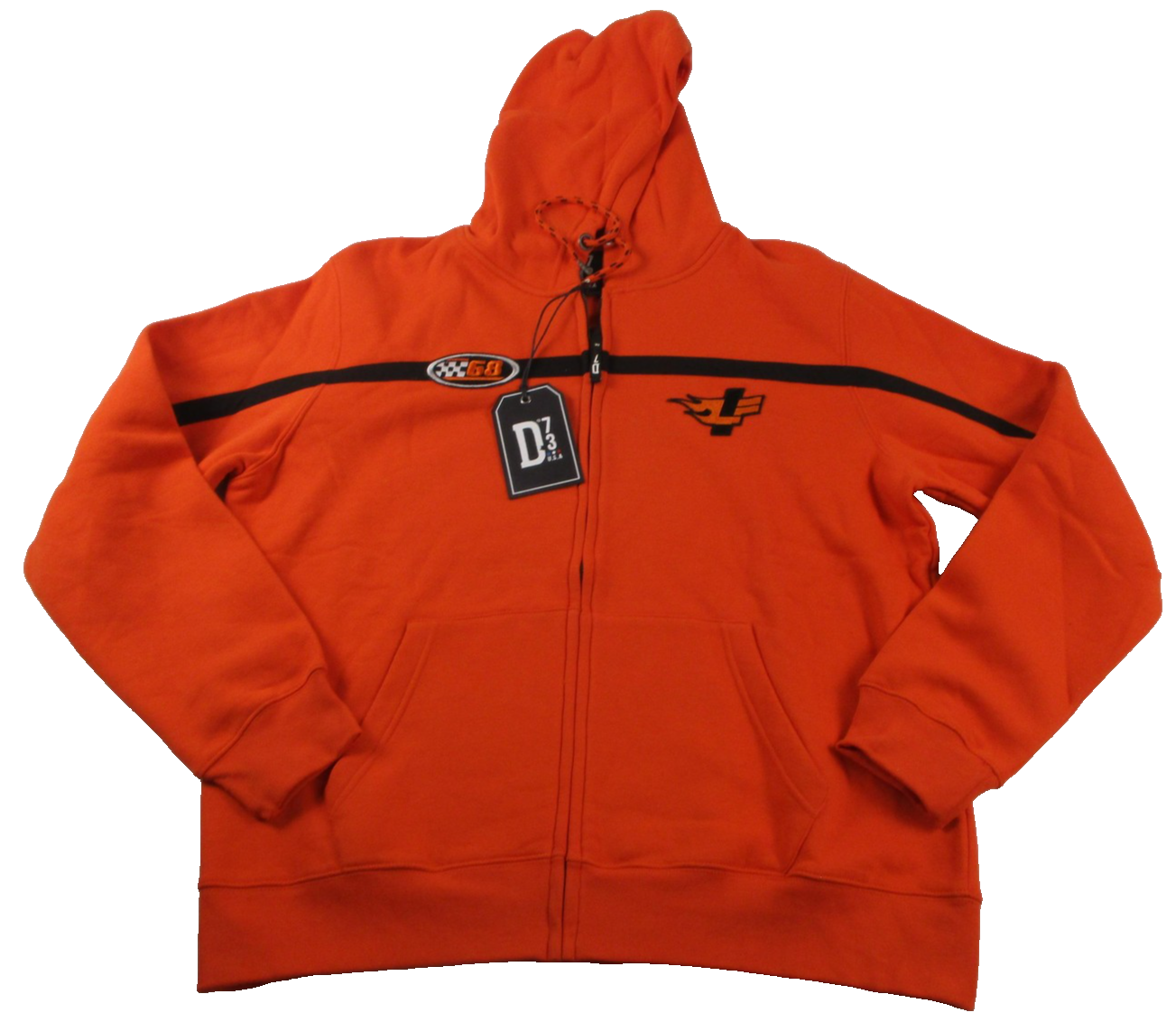 D73 USA Hoodie Mens 2XL Orange Full Zip Hot Wheels Racing 68 Graphic New 1288890