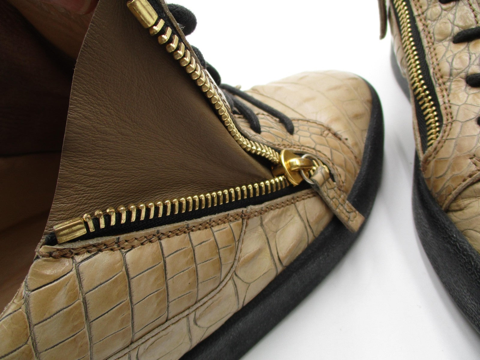 Giuseppe Zanotti Schalfa Shoes Mens Size 13 Beige Croc Zip Leather Sneakers3