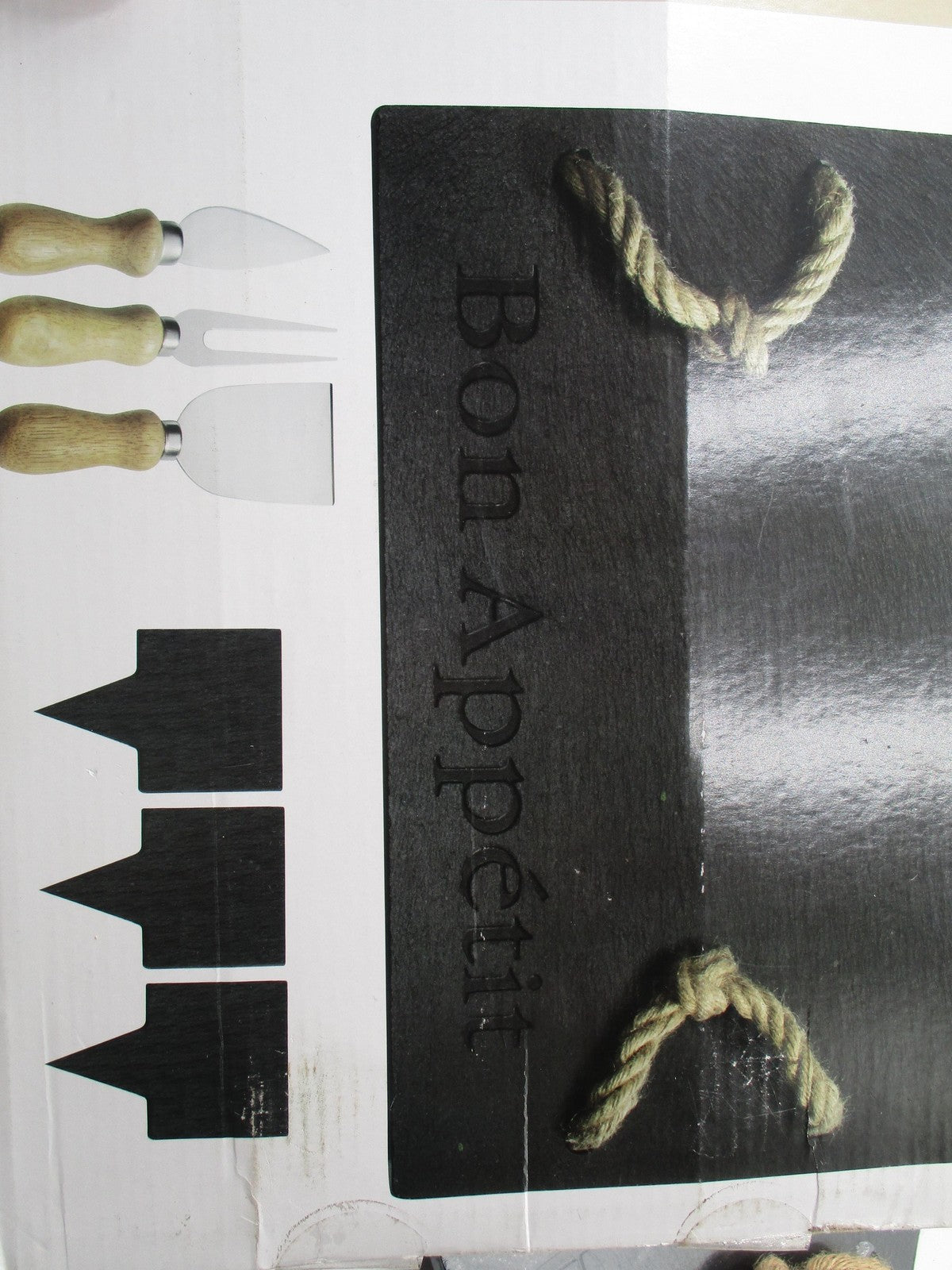 Pfaltzgraff Everyday 7-Piece Slate Cheese Serving Tray Bon Appetit Rope Handles2