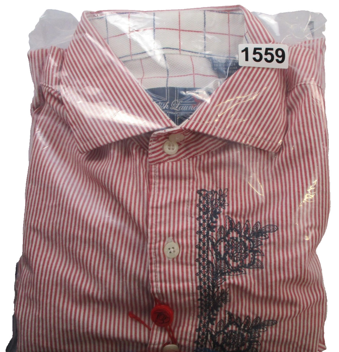 English Laundry Shirt Mens 2XL Red Striped Long Sleeve Embroidered ELW810 155920