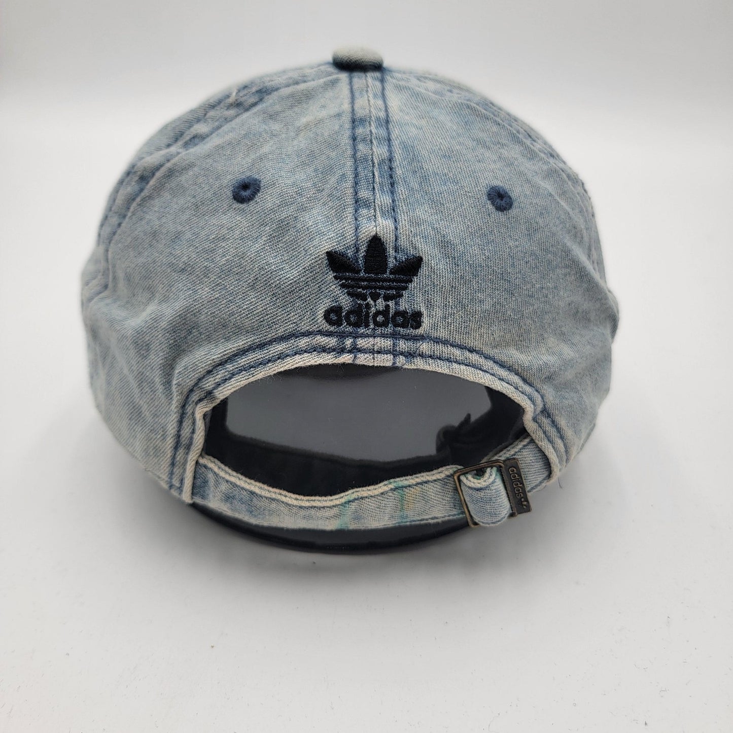 Adidas Hat Strap Back Denim Blue Trefoil Embroidered Mens Distressed Dad Cap2