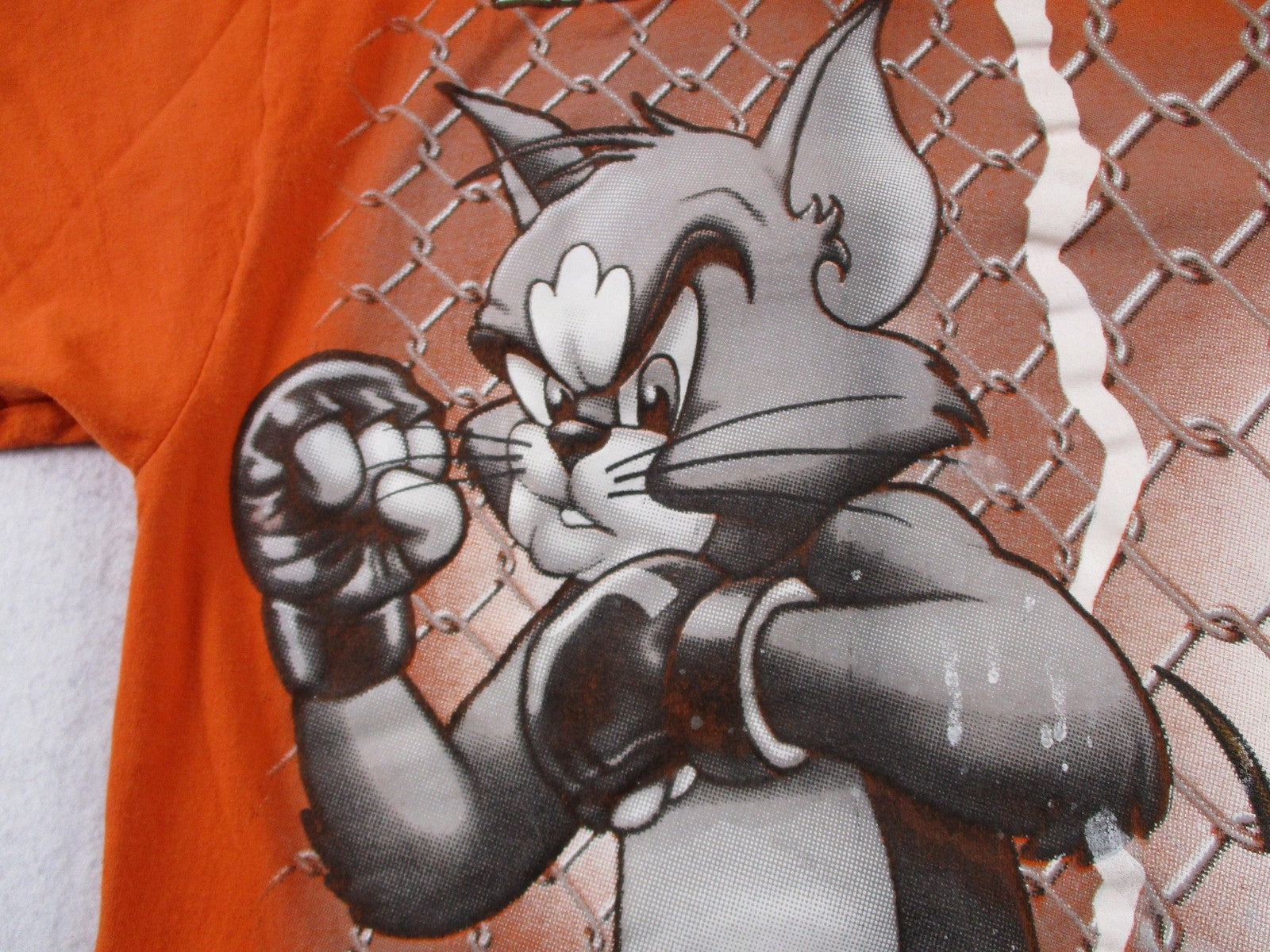 New Rizon Shirt Mens Large Orange Tom & Jerry Boxing For All The Chedda Tee5