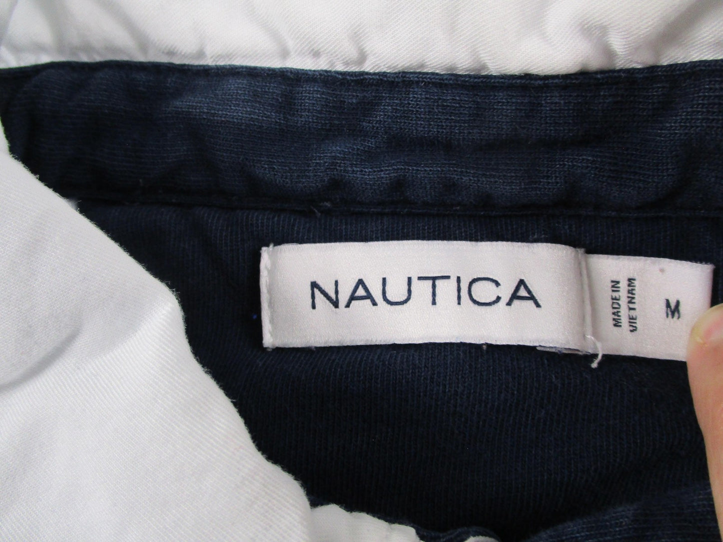 Nautica Polo Shirt Mens Medium Blue White Long Sleeve Colorblock Cotton Logo3
