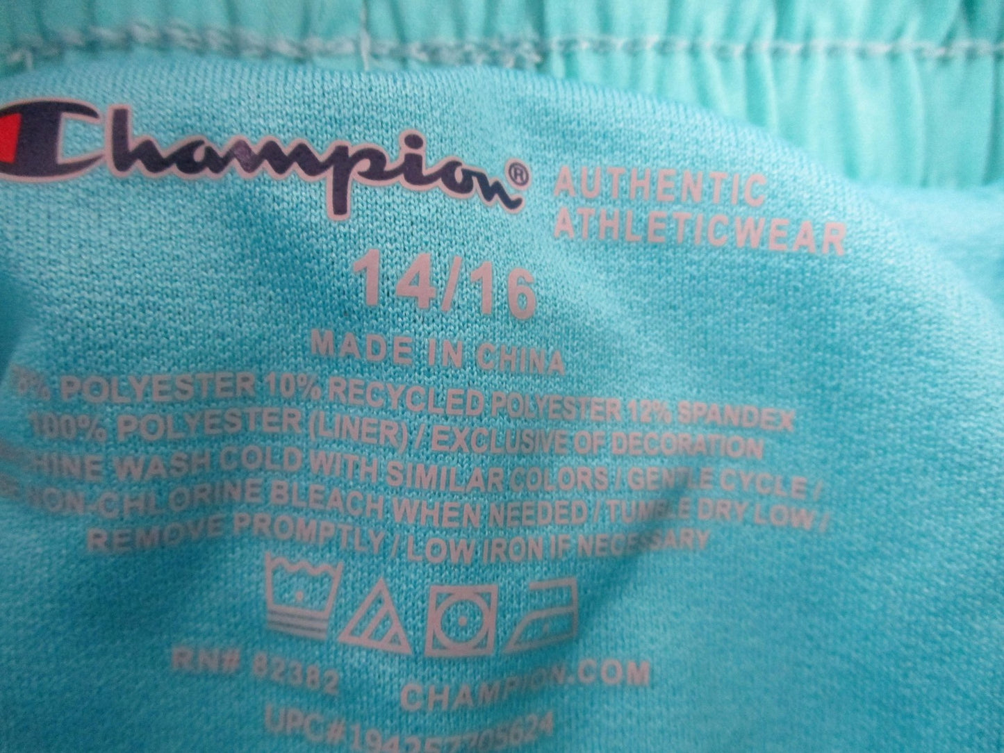 Champion Swim Shorts Kids 14-16 Teal Blue Elastic Waist Drawstring Logo 16784