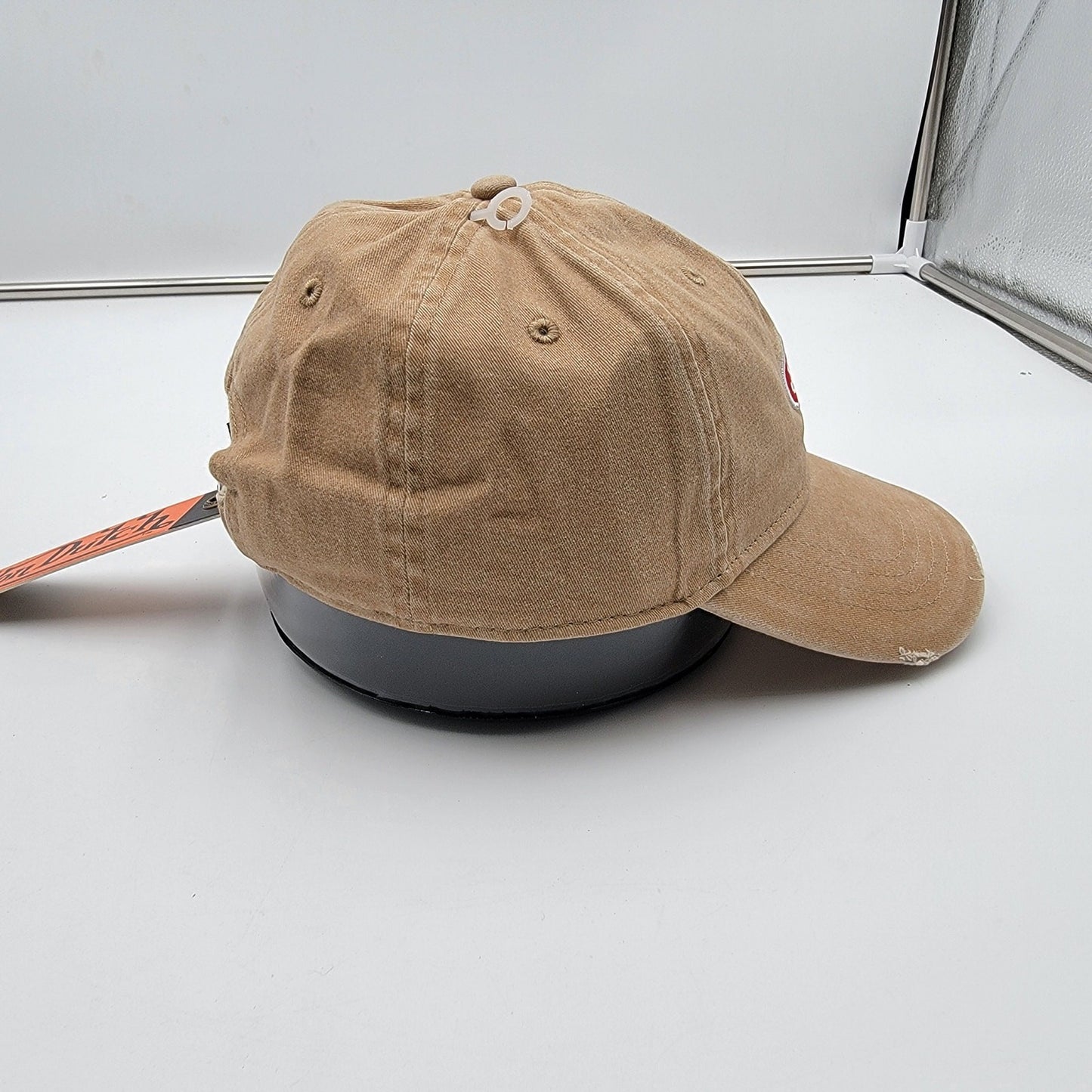 Von Dutch Distressed Denim Adjustable Dad Cap in Beige3