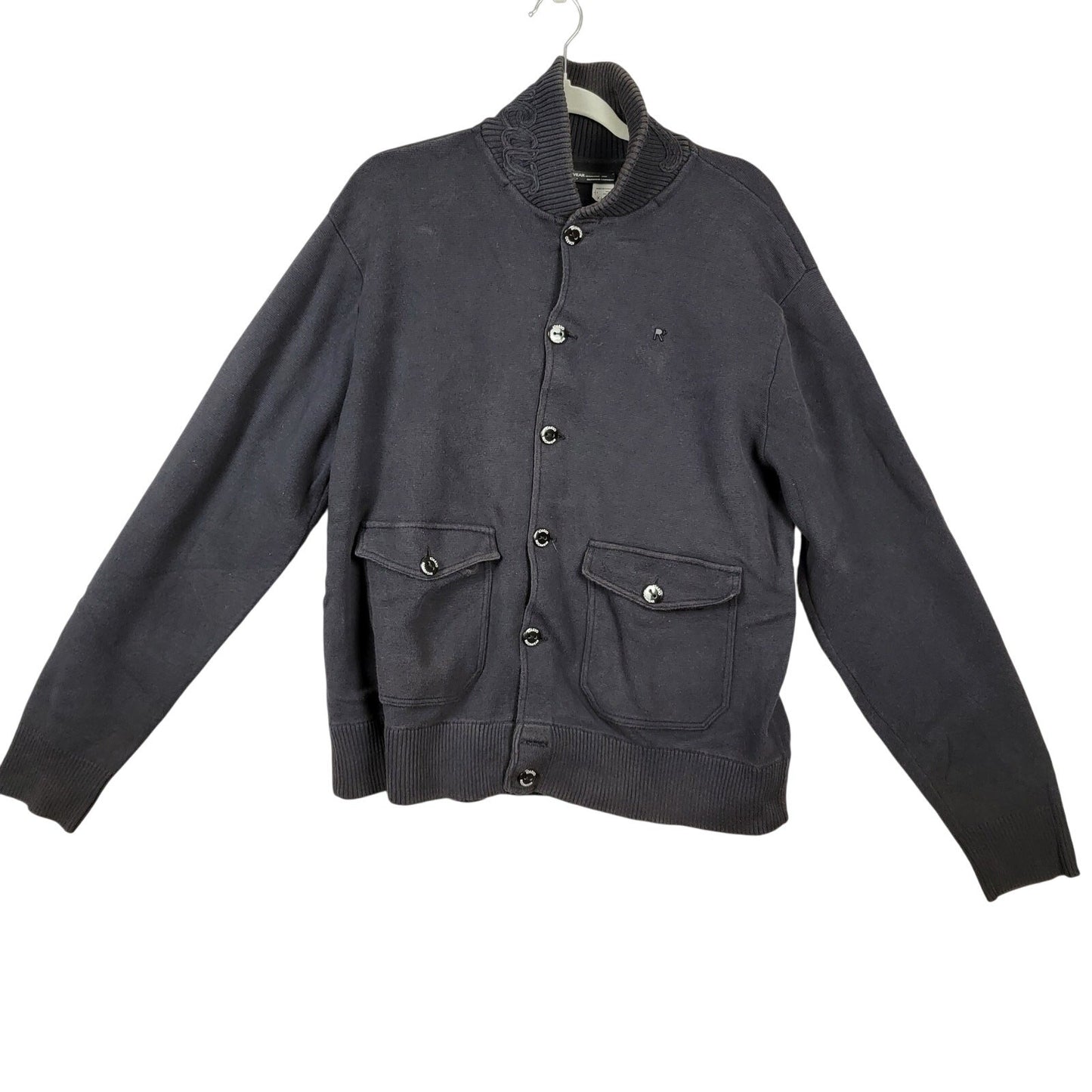 Rocawear R+ Men's XL Blue ButtonUp Sweater Cardigan Knit Jacket Streetwear 0810