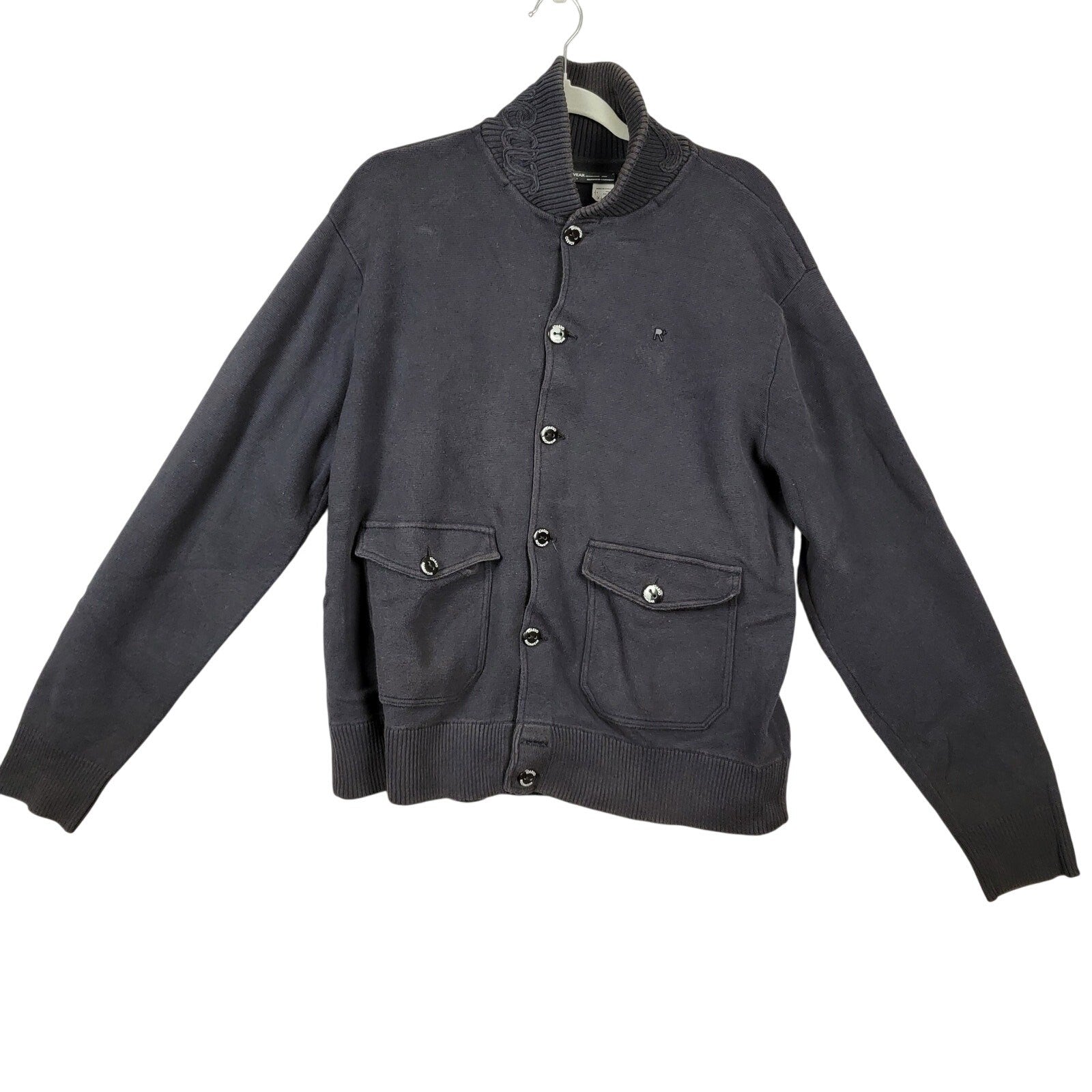 Rocawear R+ Men's XL Blue ButtonUp Sweater Cardigan Knit Jacket Streetwear 0810