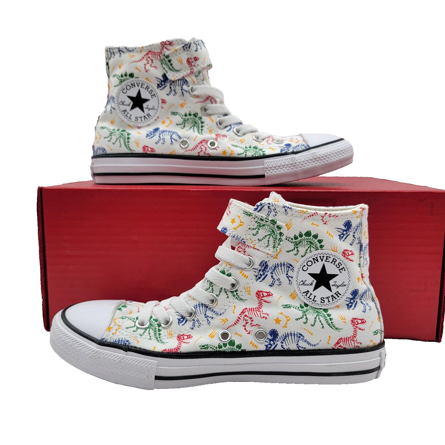Converse Chuck Taylor All Star Shoes Youth Size 2.5 White Dinosaur Print A04767F1
